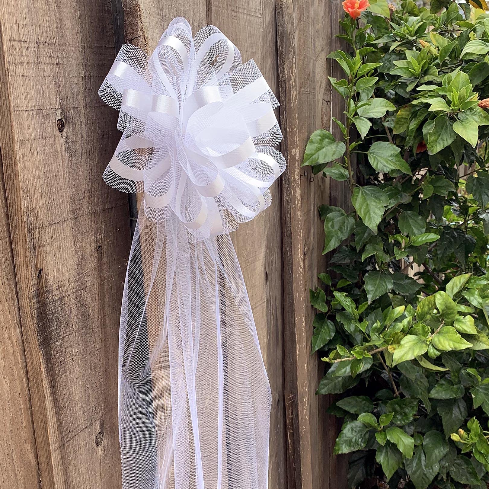 10 Inch Large White Wedding Pew Bows Set of 6 - Elegant Tulle Aisle Decorations for Weddings, Bridal Showers, Anniversaries, Birthdays & Fundraisers - Perfect for Church, Reception & Christmas Decor