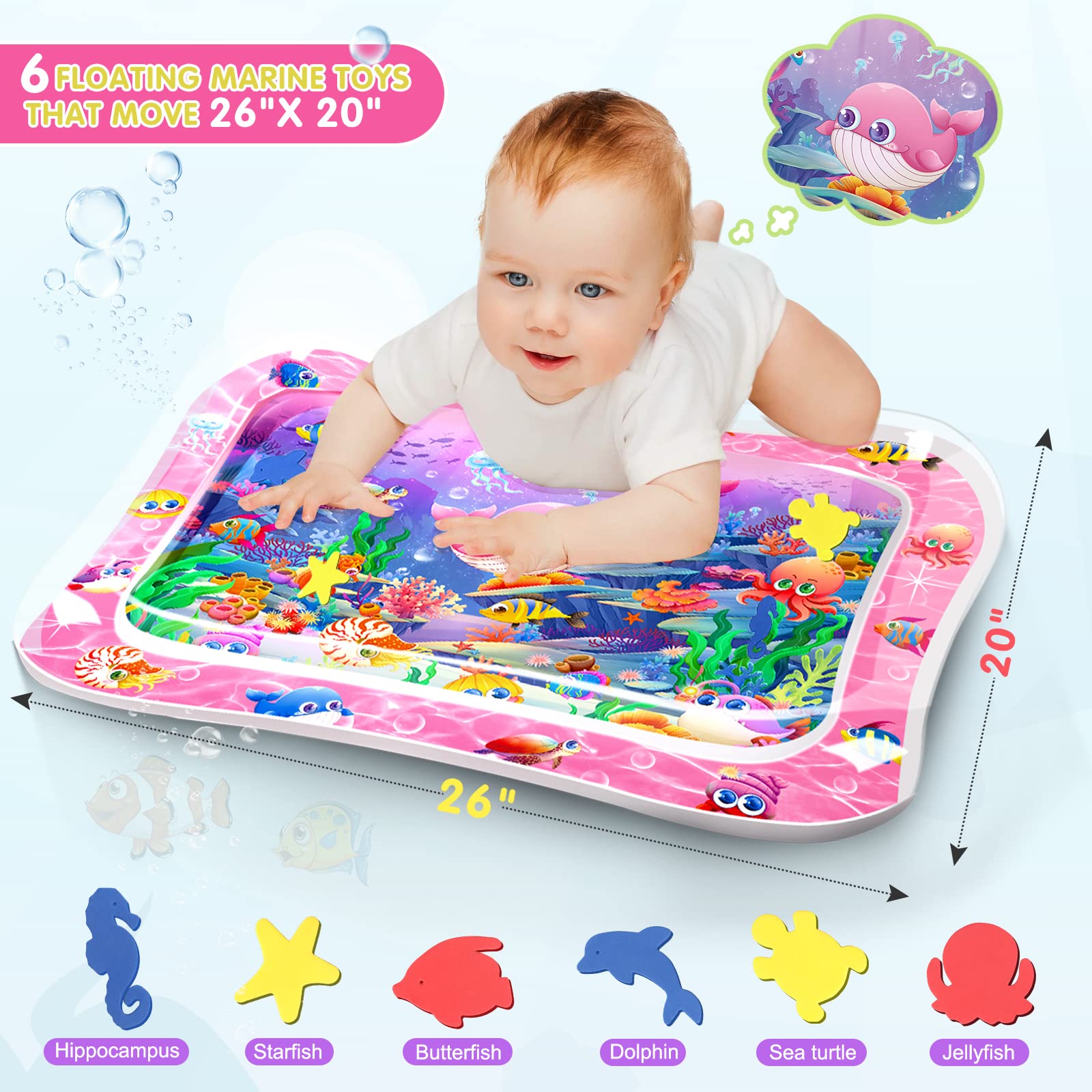 Premium Baby Water Play Mat for Infants & Toddlers 3-24 Months - Tummy Time Activity Mat for Muscle Development, Sensory Exploration & Early Learning - Pink Themed Toy for Playtime, Daycare & Home Use