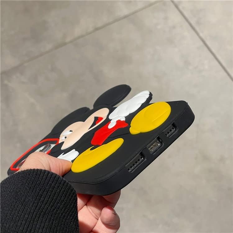 Shockproof Soft Silicone Phone Case with Ring Strap for Apple iPhone 12 Pro Max - 3D Cartoon Mouse Design Protective Cover (Black) | Cute Anime Style for Kids, Girls & Boys | Perfect for Daily Use, School & Outdoor Activities