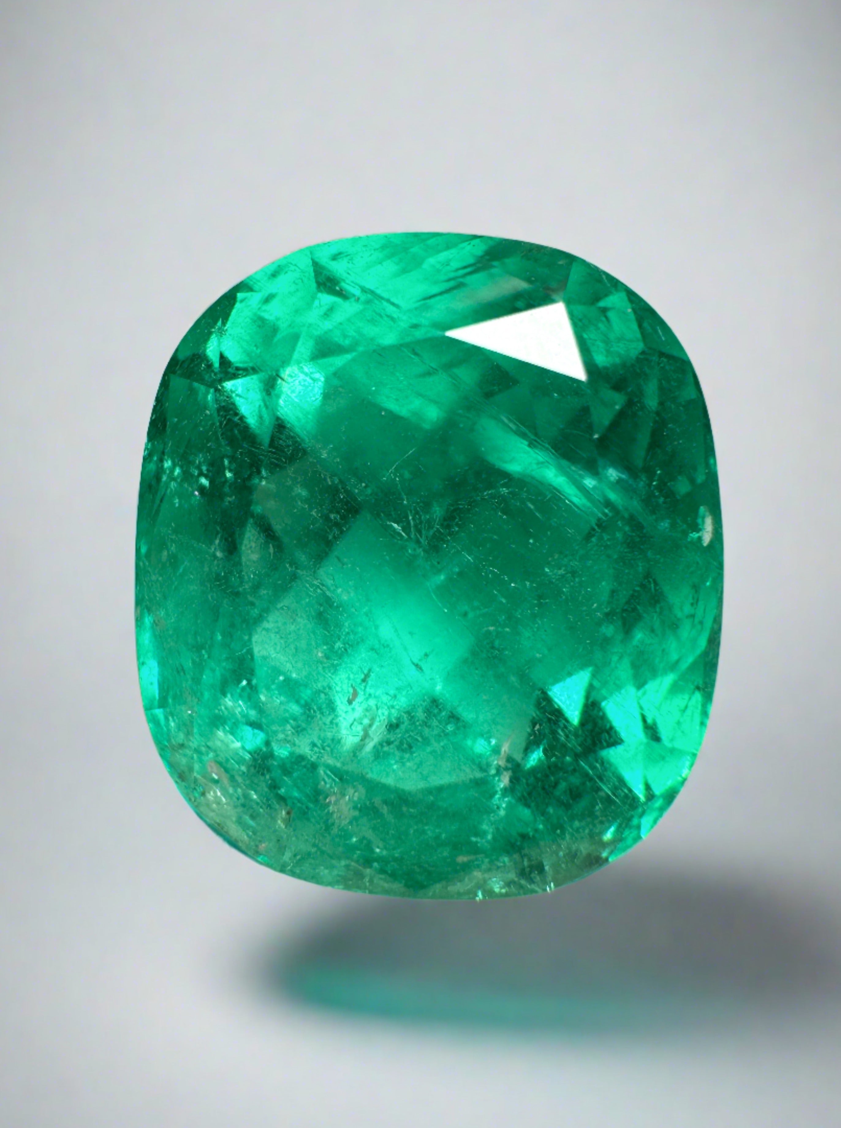 14.44 Carat Bluish Green Natural Colombian Emerald - Cushion Cut Loose Gemstone for Jewelry Making, Engagement Rings & Collector's Items