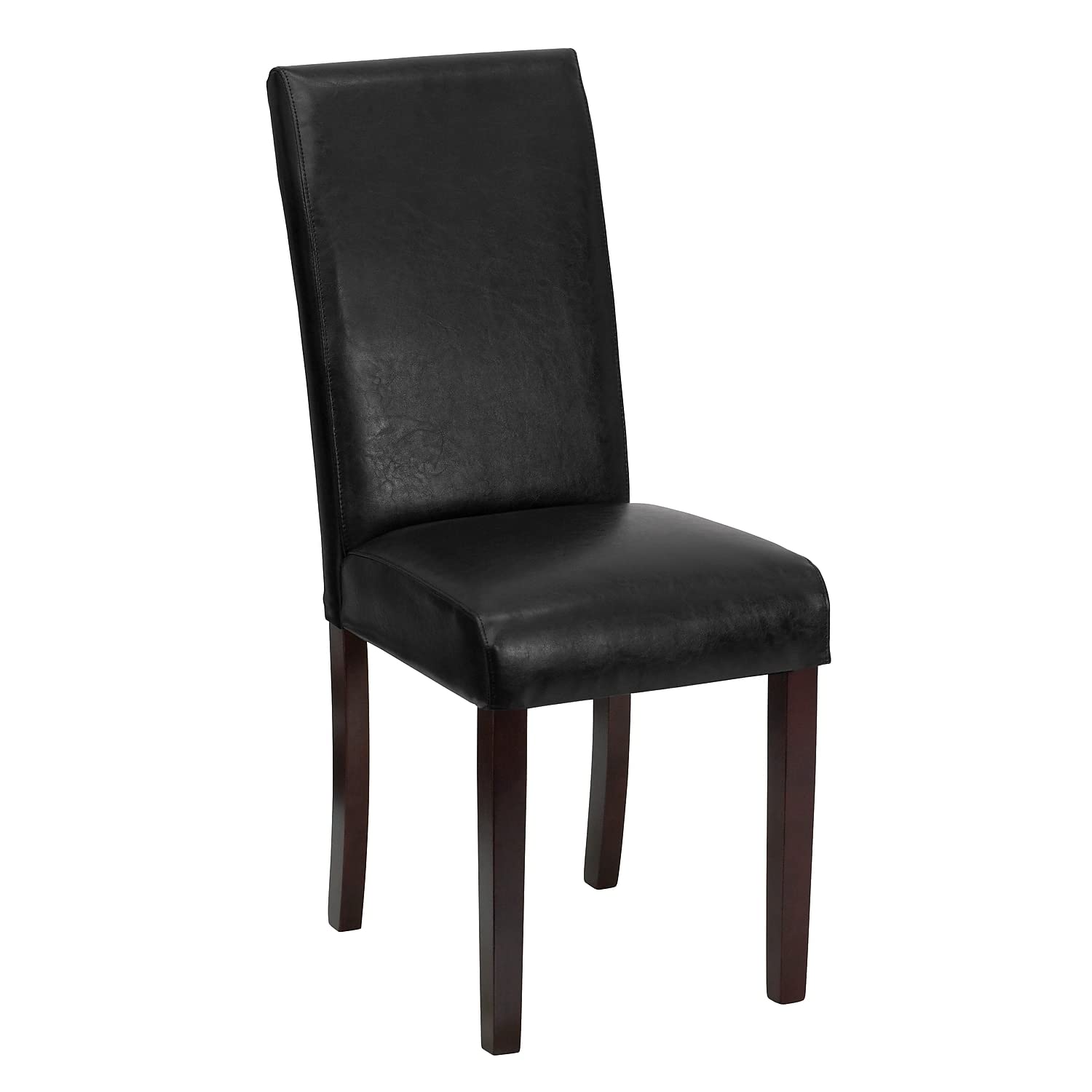 Flash Furniture Godrich Set of 2 Traditional Black LeatherSoft Upholstered Panel Back Parsons Dining Chairs - Elegant Dining Room Seating for Home, Restaurant or Office Use
