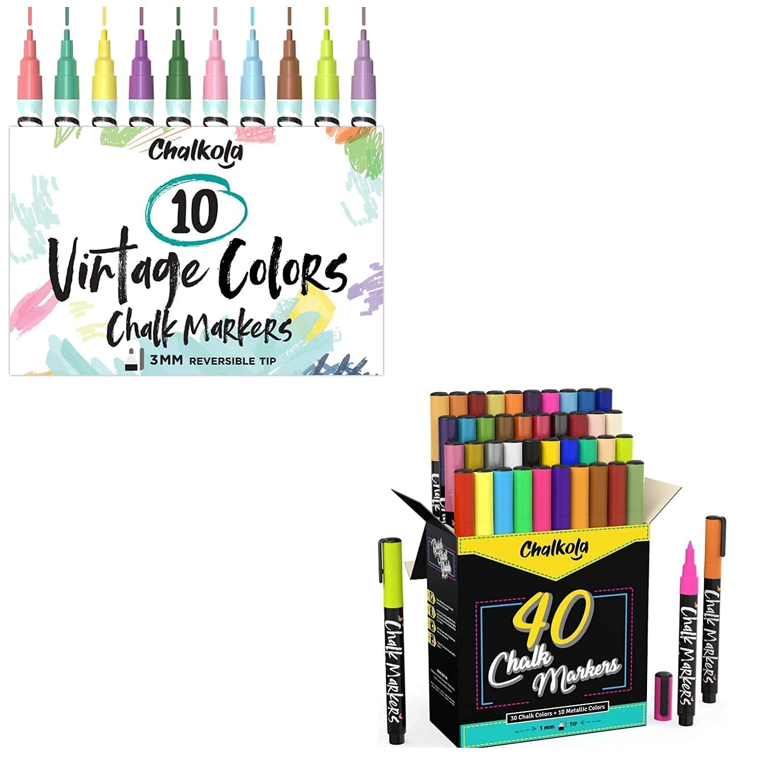 Vintage Chalk Art Bundle - 10 Pack 3mm Chalk & 40 Pack 1mm Chalk Markers for DIY Crafts, Signage, and Classroom Decorations