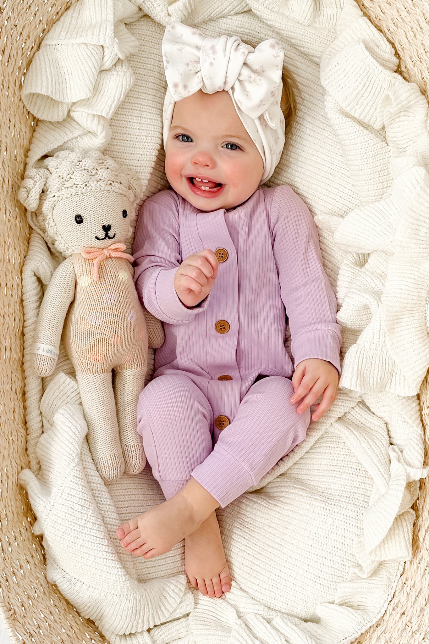 Cozy Long Sleeve Louie Romper - Soft Baby Jumpsuit in Orchid Bloom | Perfect for Playdates & Family Photos