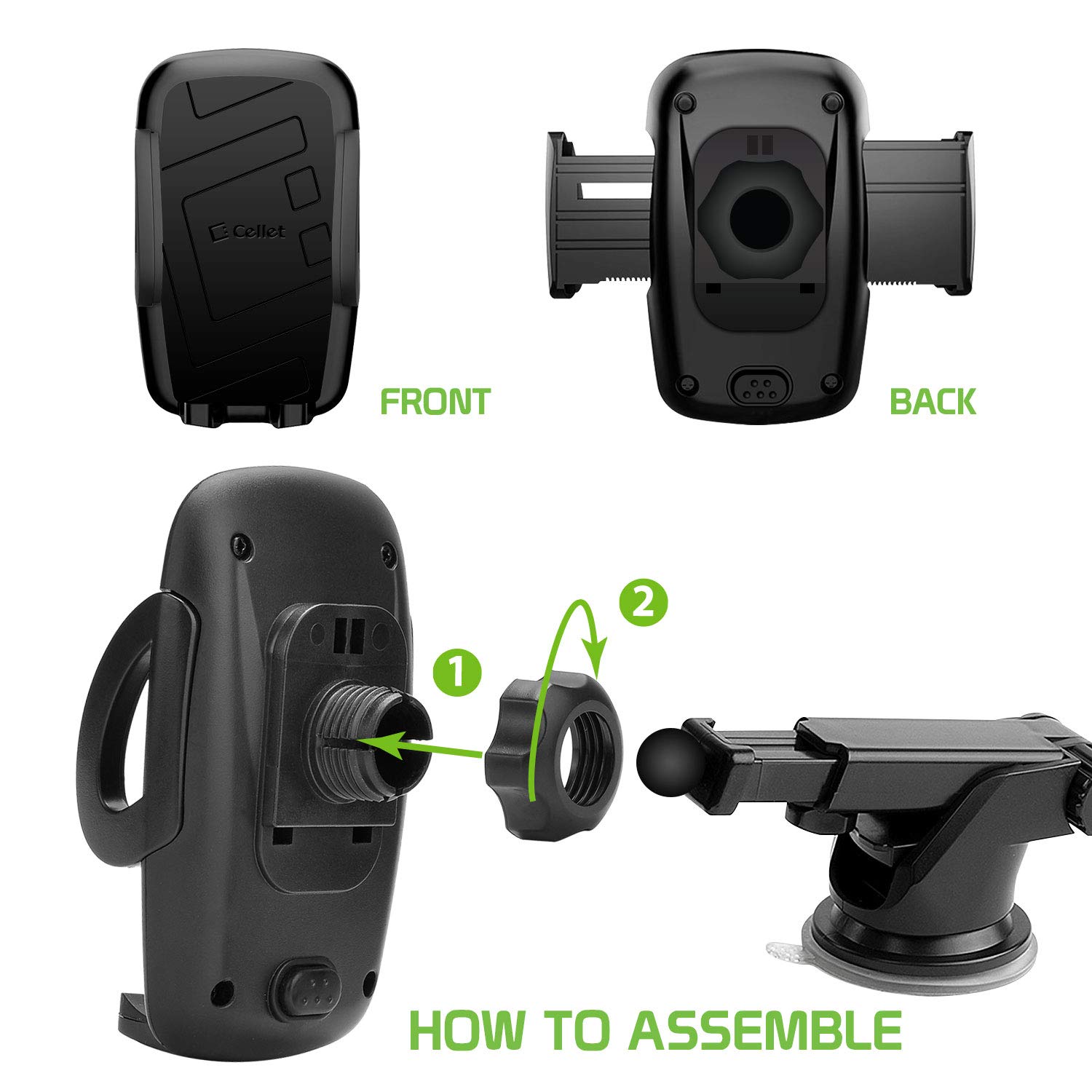 Adjustable Car Phone Holder for iPhone, Samsung, Pixel - Dashboard & Windshield Mount for Safe Driving