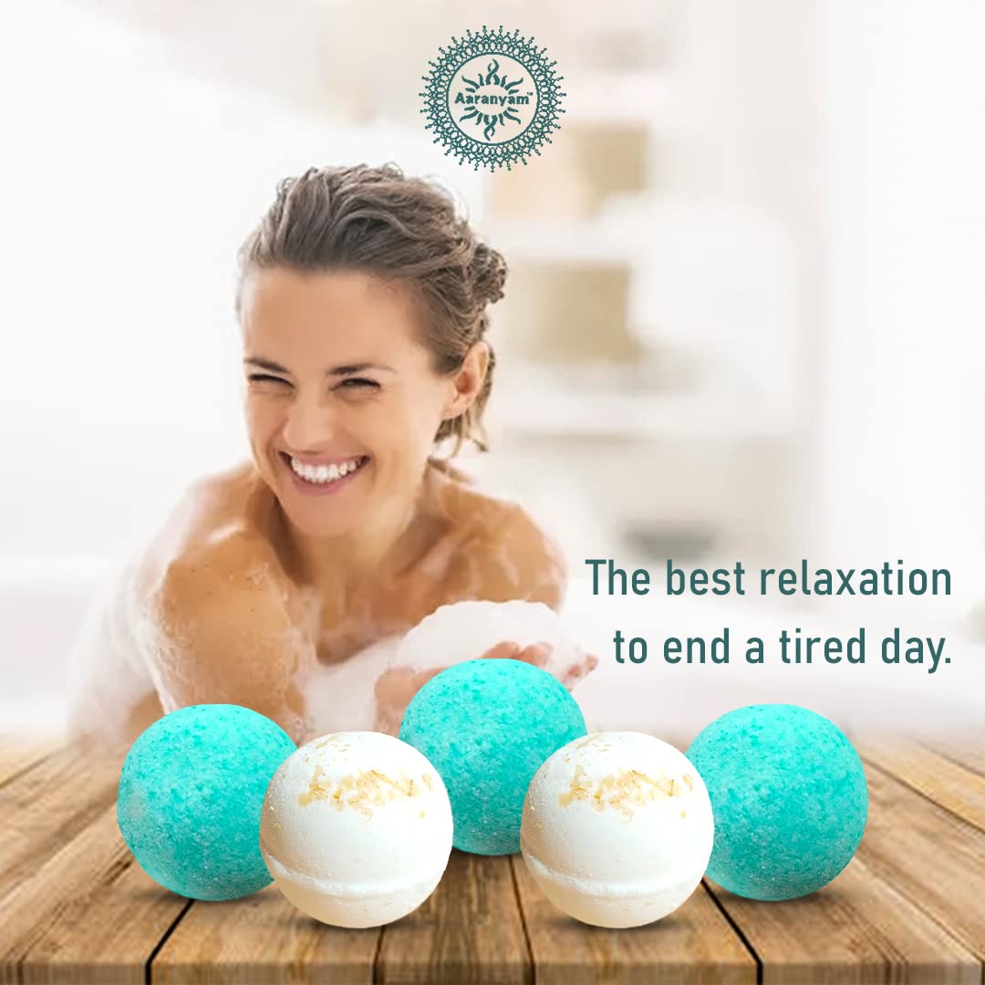 Aaranyam Calming Blue Bath Bombs Gift Set for Women - Oatmeal & Jasmine Scented, Hydrating & Moisturizing (4 Pack, 75g Each, 300g Total) - Perfect for Relaxation, Spa Nights & Self-Care Gifts