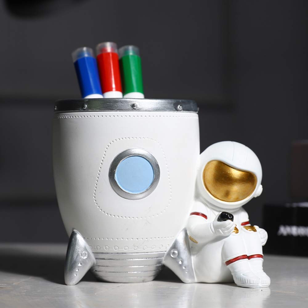 White Astronaut Pencil Holder & Spaceman Pen Cup - Fun Desk Organizer for Office, School & Home Decor | Perfect Gift for Space Lovers & Kids