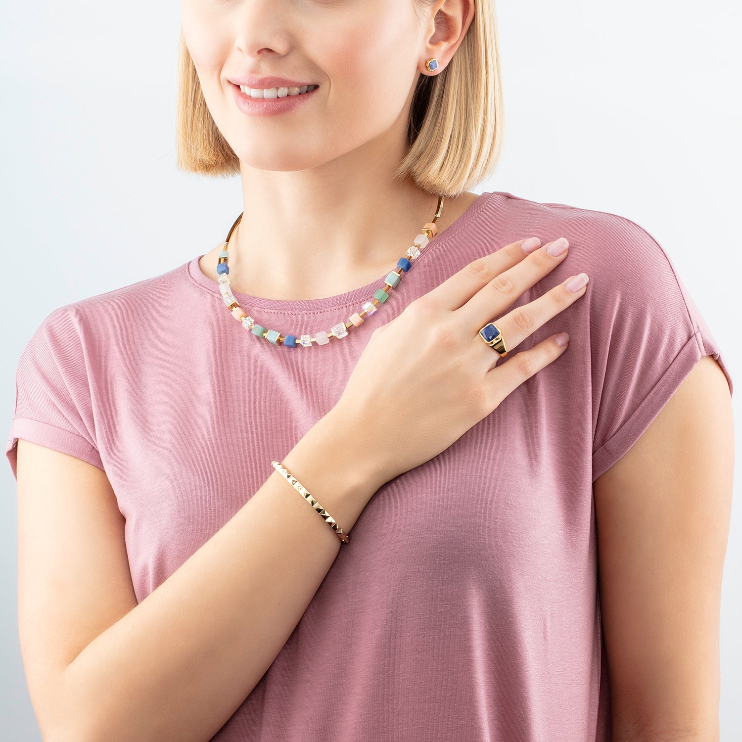 Square Aventurine Ring with Gold Blue Spikes - Elegant Crystal Jewelry for Women, Perfect for Parties, Weddings & Everyday Wear