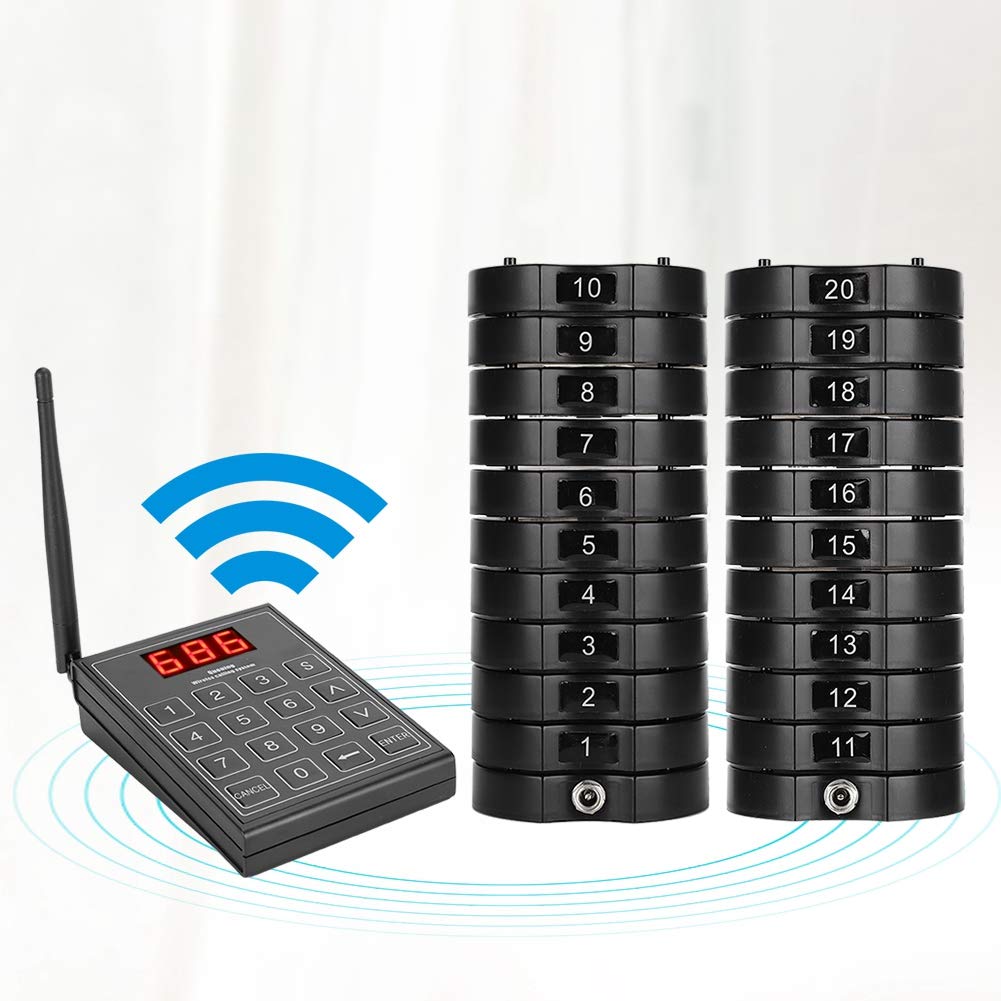 668-S Wireless Calling System - 1 Keypad Sender & 20 Coaster Pagers for Restaurants, Fast Food & Cafes | Wireless Guest Pager for Efficient Customer Service | Perfect for Dining, Takeout & Queue Management (US)