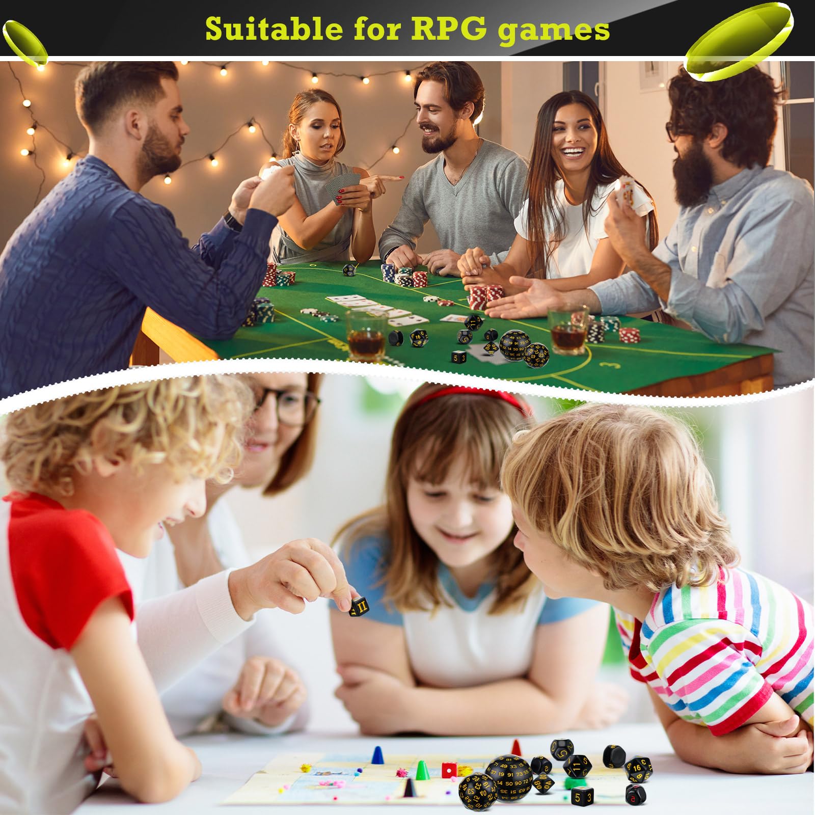 15-Piece Complete Polyhedral Dice Set D3-D100 | Opaque Black & Yellow RPG Dice for Dungeons & Dragons, Pathfinder | Perfect for Tabletop Gaming, D&D Campaigns & Role-Playing Game Nights