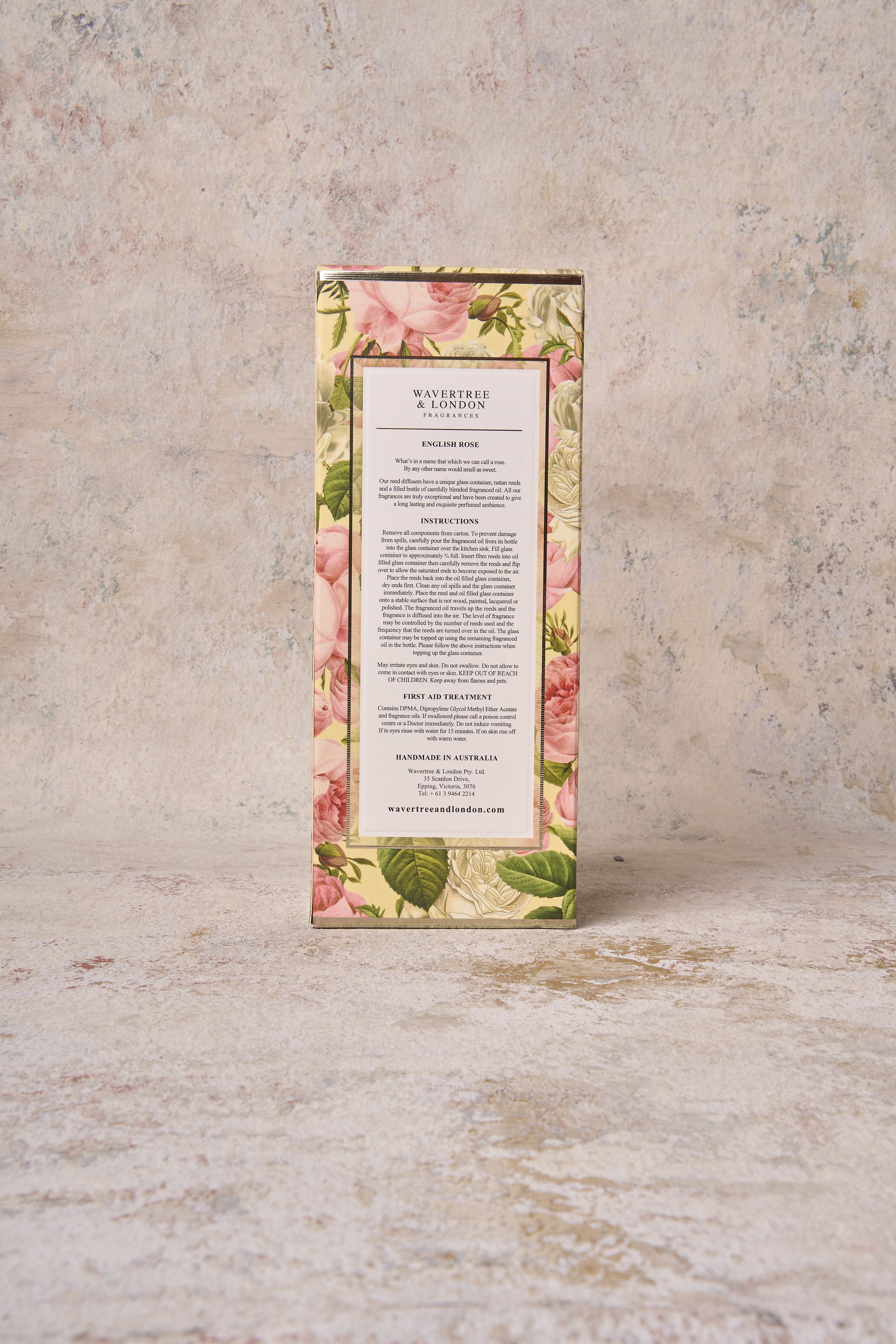 Wavertree & London English Rose Reed Diffuser - Elegant Home Fragrance for Living Room, Bedroom & Bathroom | Long-Lasting Aromatherapy Scent