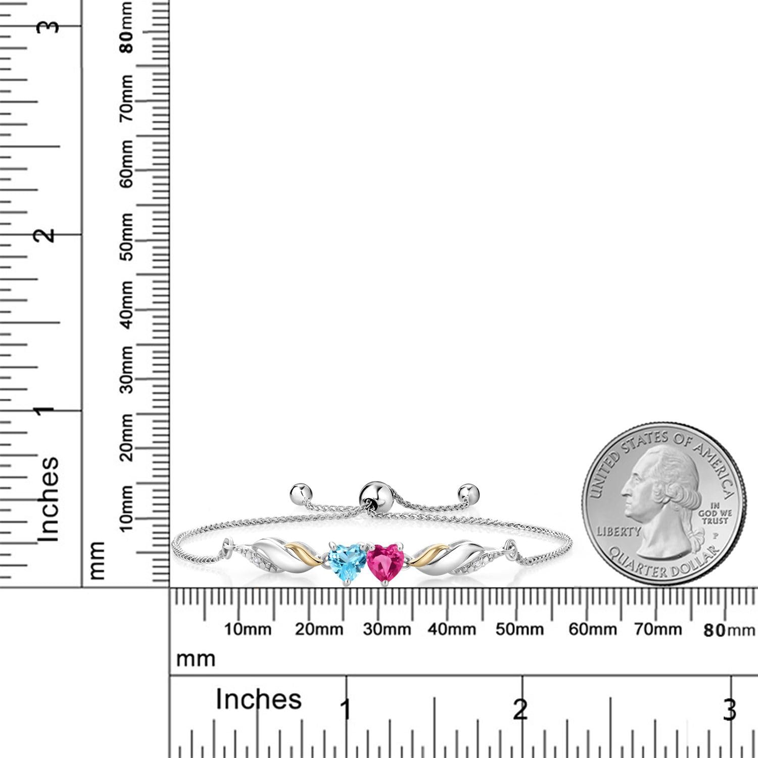 1.17 Ct Swiss Blue Topaz & Pink Lab-Created Sapphire Bracelet with Lab-Grown Diamonds in 925 Silver & 10K Yellow Gold | Elegant Women's Jewelry for Parties, Weddings & Special Occasions