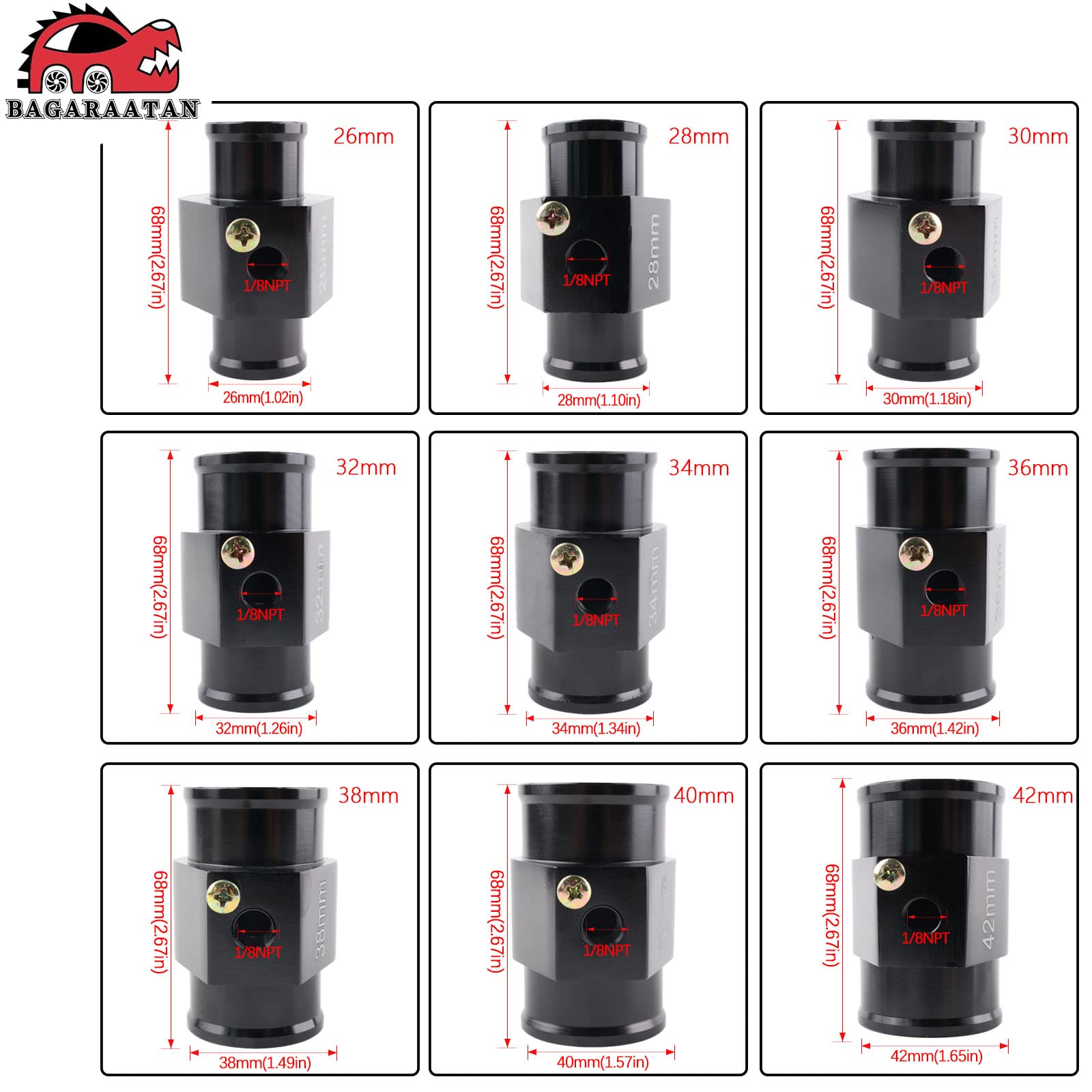 Aluminum Water Temp Gauge 36mm NPT for Radiator & Hose Clamps