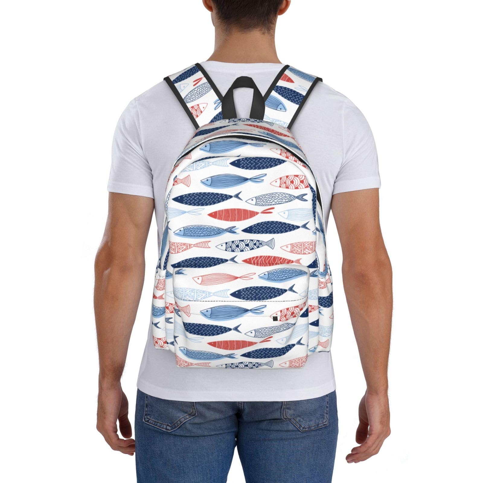 **Lightweight Ocean Fish Backpack - Waterproof School Bag for Kids, Teens & Adults - 16 Inch Laptop Daypack for Travel, Hiking & Daily Use**