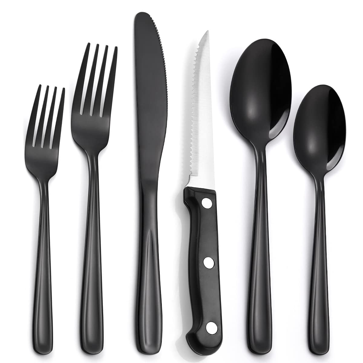 24-Piece Stainless Steel Flatware Set for 4 - Black Square Silverware Set with Dinner Knives, Forks, Spoons & Steak Knives - Modern Mirror Polished Cutlery Set - Dishwasher Safe Metal Tableware - Perfect for Dinner Parties, Restaurants & Everyday Use