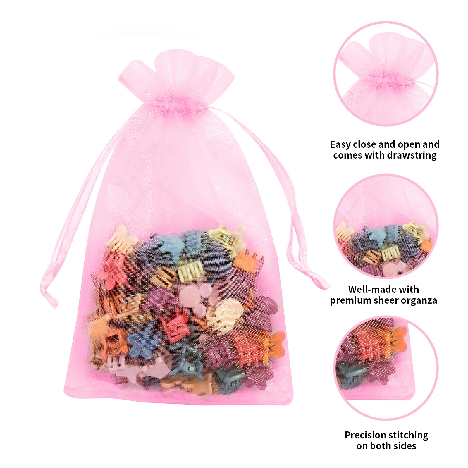 100PCS 4x6 Inches (10x15cm) Pink Organza Drawstring Bags - Small Mesh Jewelry Gift Packaging Bags for Soaps, Makeup, Wedding Favors, Party, Valentine's Day - Perfect for DIY Crafts, Bridal Shower, Baby Shower & Holiday Gifts
