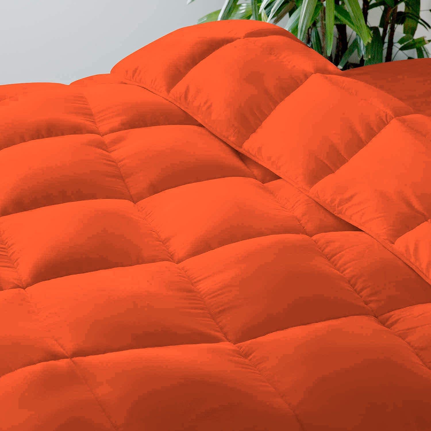 Lightweight All Season Down Alternative Comforter - 100% Cotton Soft Quilted Duvet Insert | Cooling Bedding for Warm Weather & Hot Sleepers | King/California King Size | Orange | Perfect for Summer Nights & Temperature Regulation