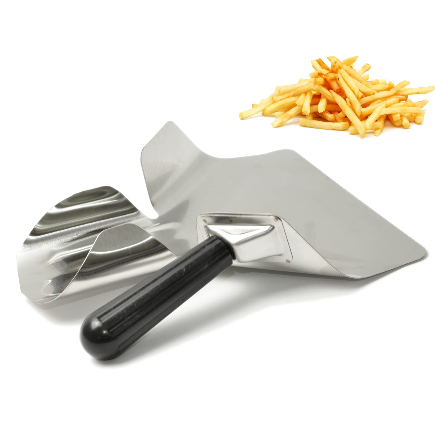 Premium Stainless Steel French Fry Scoop - Chip & Popcorn Bagger Tool for Ice Cream, Candy & Desserts - Ergonomic Right Handle Design - Perfect for Movie Nights, Parties & Snack Bars