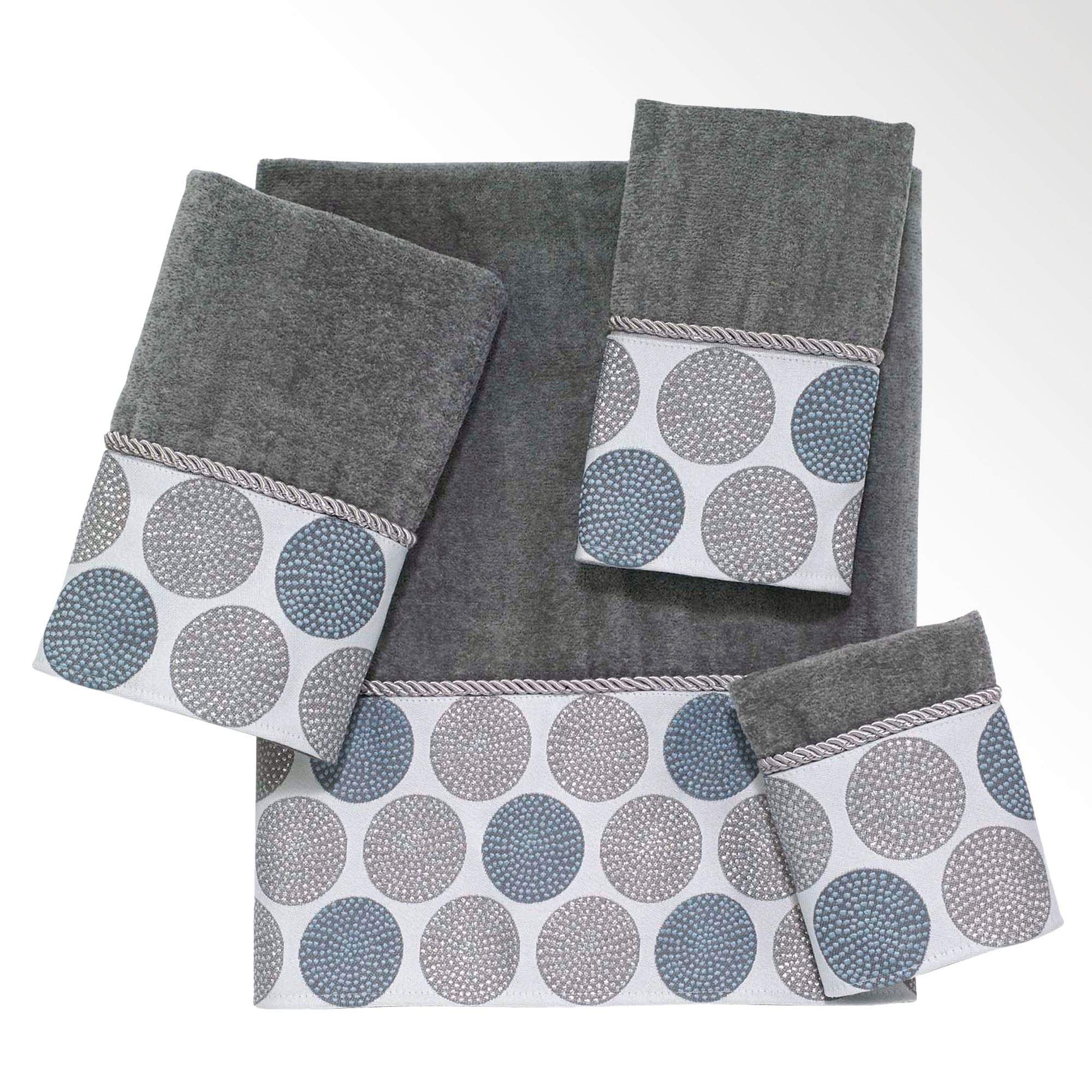 Avanti Linens Soft Dotted Circles Bath Towel Set - 4-Piece Dark Gray Bath, Hand & Fingertip Towels - Luxury Spa & Bathroom Decor for Home, Hotel & Gifts