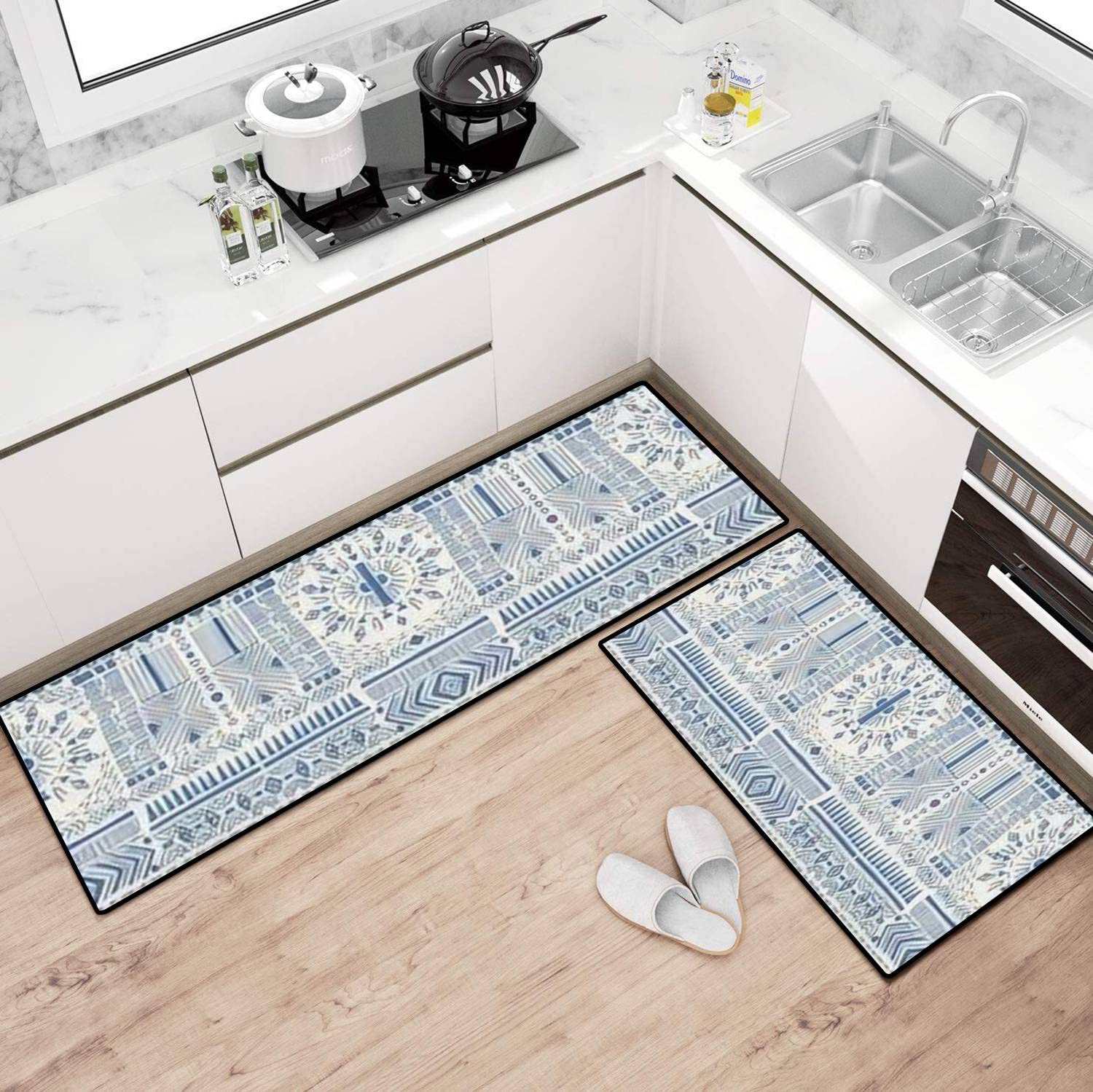 Non-Slip Ikat Kitchen Rugs Set - Washable Geometric Floor Mats for Cooking Comfort
