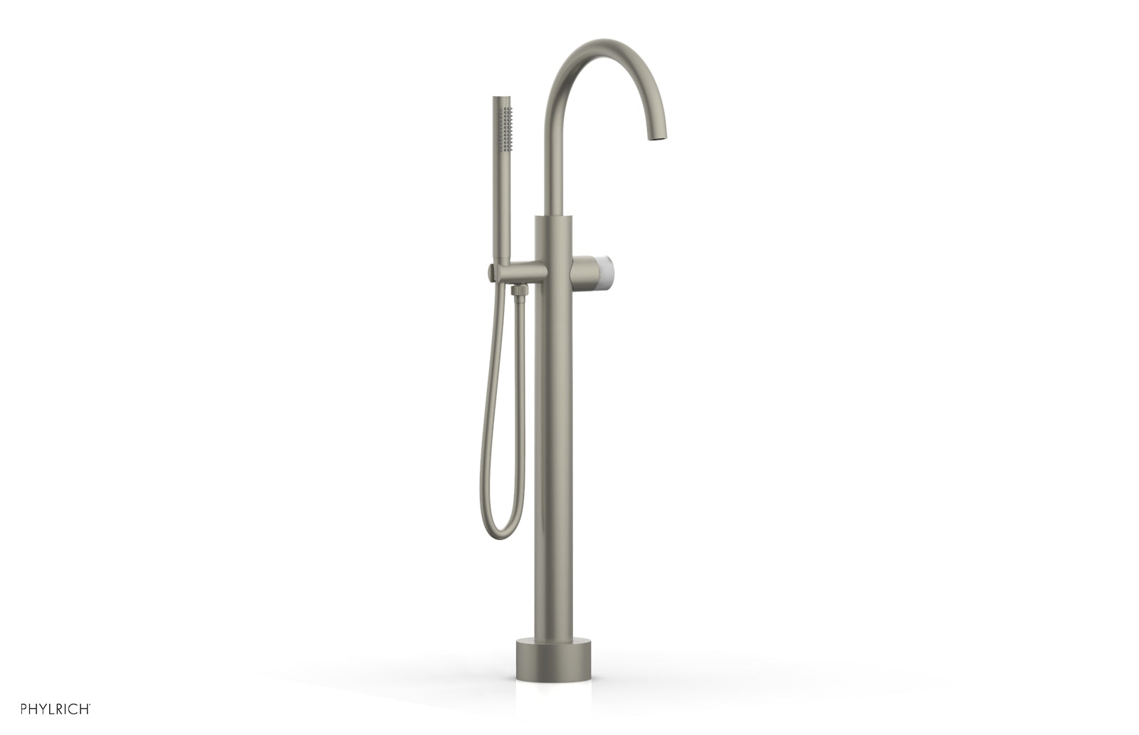 BASIC II Low Floor Mount Tub Filler with White Marble Handle & Hand Shower - 230 47 03 | Modern Bathroom Faucet for Luxury Spa Experience