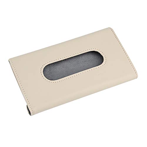 Premium Car Tissue Holder & Mask Bracket - PU Leather Sun Visor Tissue Box Organizer for Car Accessories - Perfect for Visor & Seat Back Storage (Beige) | Ideal for Road Trips, Daily Commutes & Family Travel