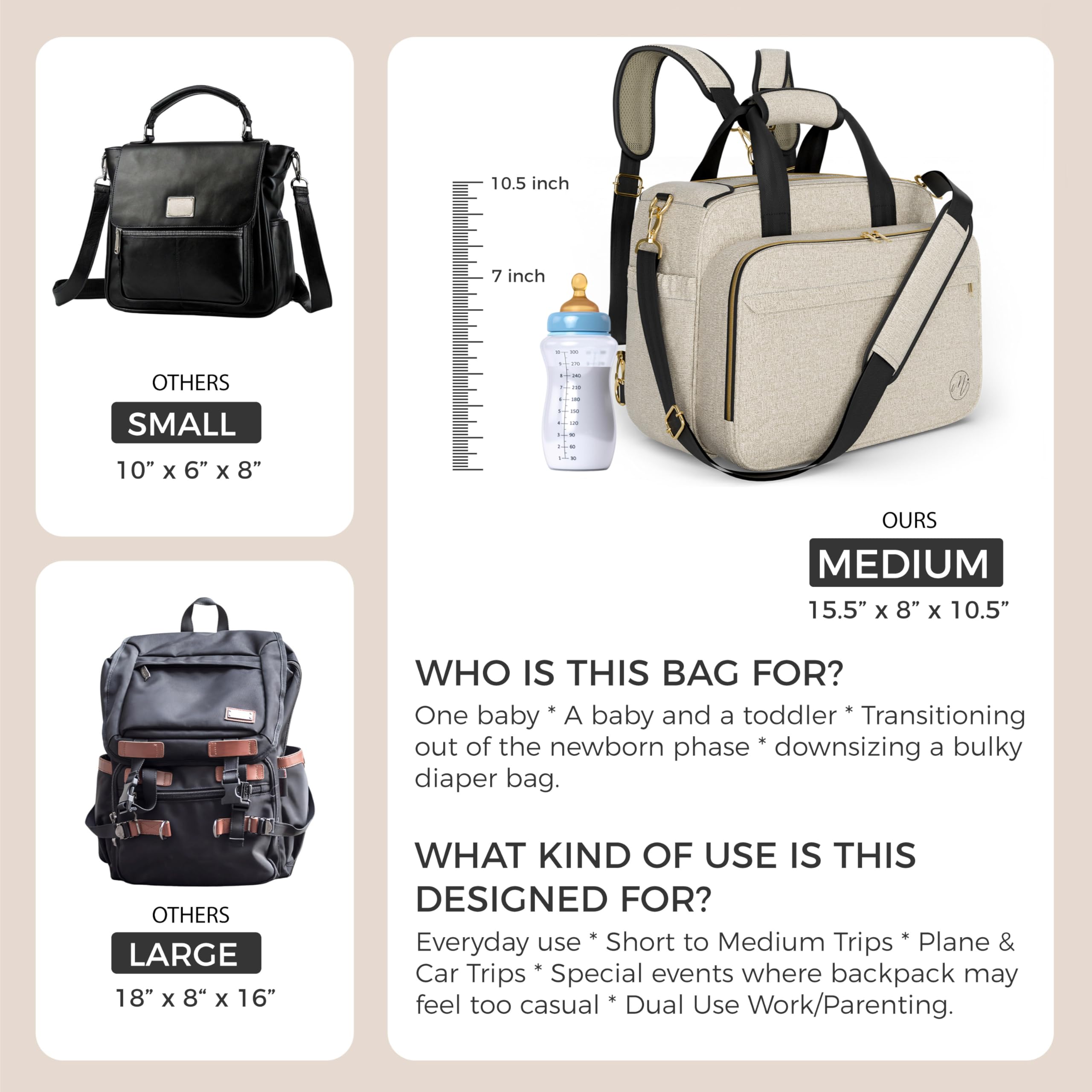 4-in-1 Convertible Diaper Bag for Boys & Girls - Multifunctional Baby Travel Bag Transforms to Backpack, Tote, Stroller & Crossbody Bag - Beige Baby Shower Gift for New Moms - Perfect for Daycare, Travel & On-the-Go Parenting