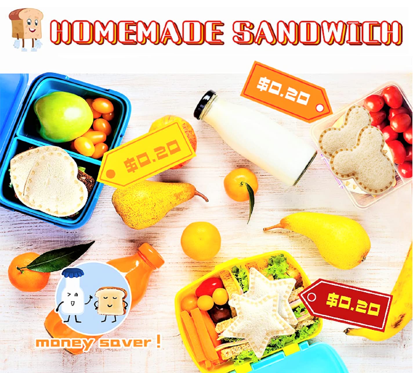 Kids Sandwich Cutters & Sealer - Uncrustables Maker for Lunch Box, Bento Box & School Snacks - Crustless Bread, Cookie & Food Cutters for Easy Kids Meals - Perfect for School Lunches, Picnics & On-the-Go Snacks