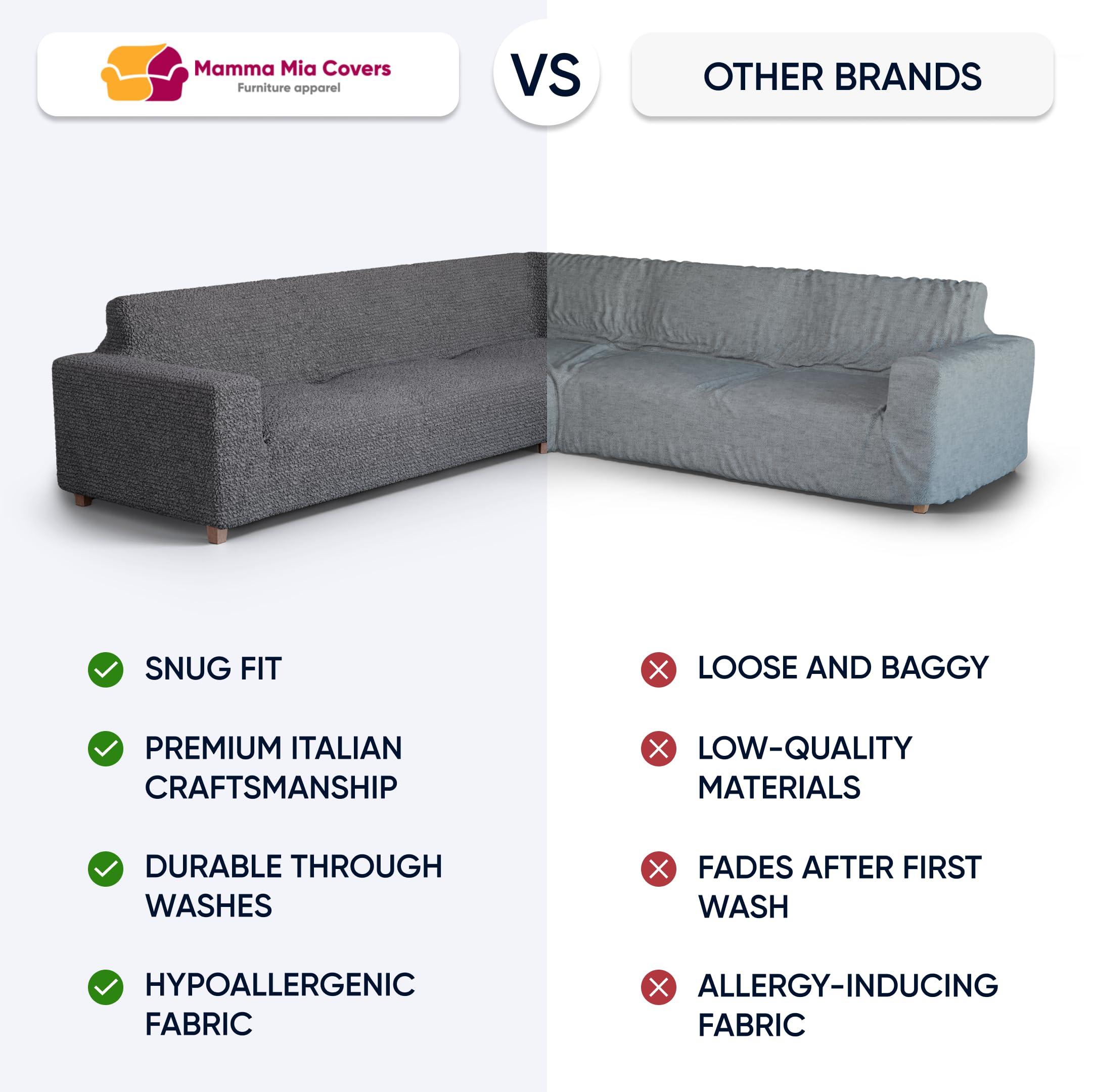 PAULATO BY GA.I.CO. Extra Large L-Shaped Sectional Couch Cover - Washable Polyester Sofa Slipcover - 1-Piece Form Fit Furniture Protector - Microfiber Dark Brown - Perfect for Living Room, Family Room & Home Theater (Fits Corner Sectional Sofas)