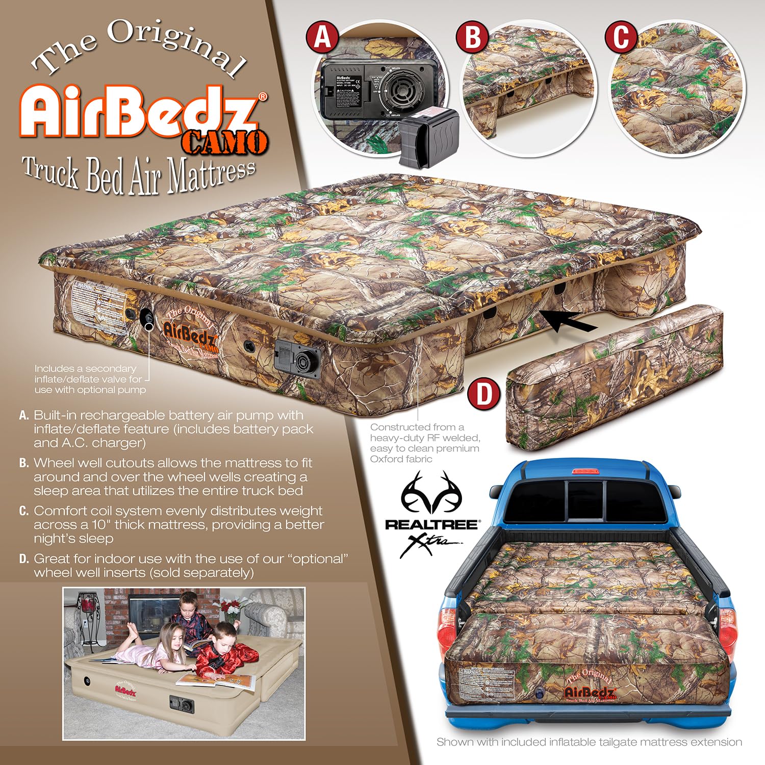 AirBedz Pittman Truck Bed Air Mattress - 6.5ft Full Size for Pickup Trucks | 25% More Coverage | Original Camo Design | Perfect for Camping, Road Trips & Outdoor Adventures