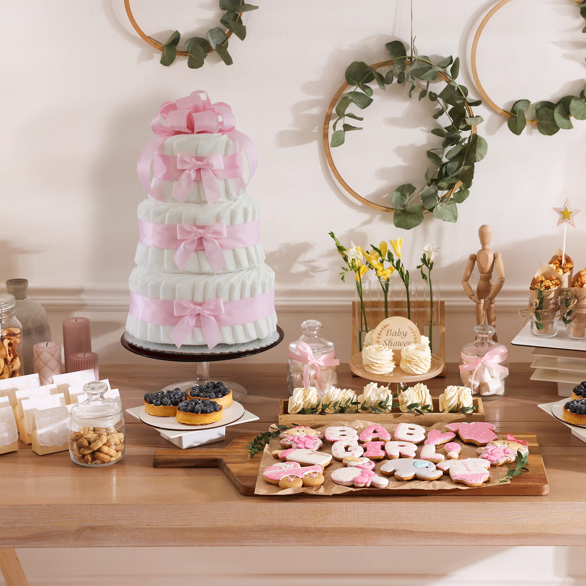 3-Tier Pink Classic Pastel Baby Shower Diaper Cake - Perfect for Gender Reveal Parties, Newborn Gifts & Nursery Decor