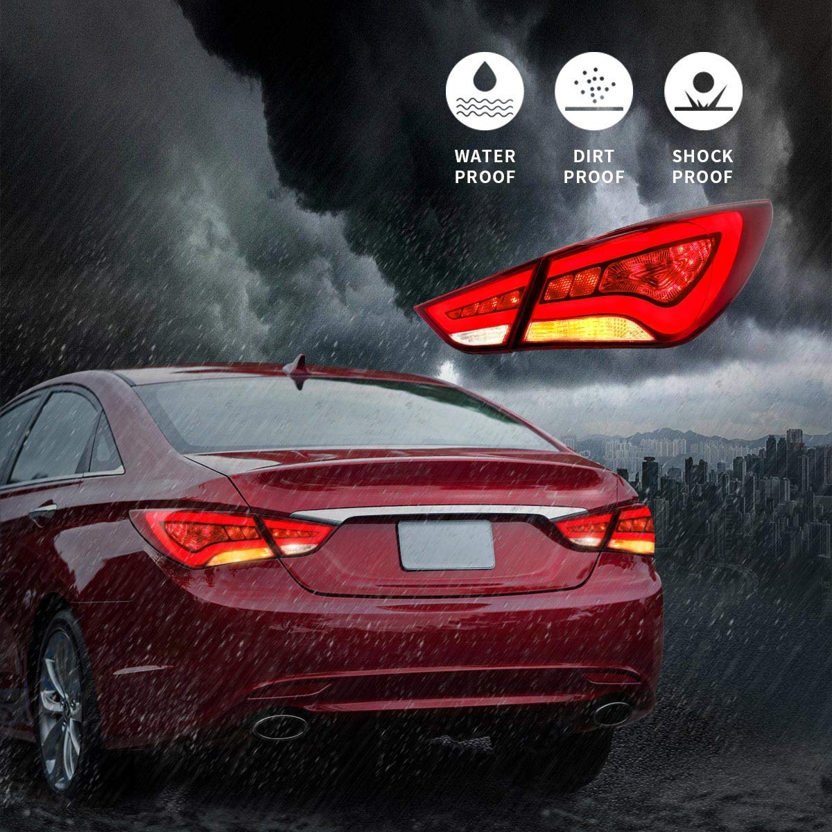 YUANZHENG Full LED Tail Lights for Hyundai Sonata 2011-2014 (6th Gen Sedan) - Red & Clear Brake/Reverse/Turn Signal Lights - YAB-SNT-0209A - Perfect for Night Driving & Enhanced Safety