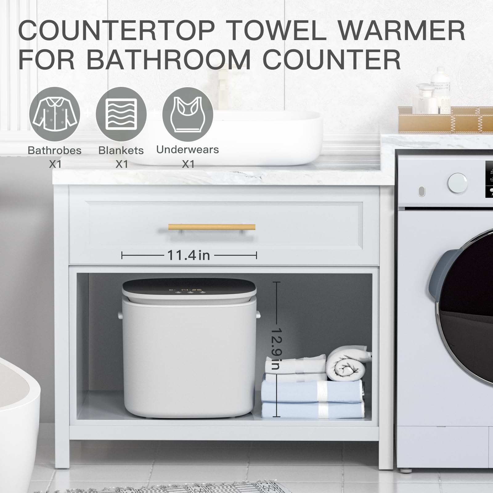 DOACE Small Towel Warmer Bucket with LED Display - Adjustable Heat Timer (20/40/60 Min), 24-Hour Delay Timer - Holds 2 Oversized Towels - White/Gray (A16) - Perfect for Spa, Salon, Bathroom & Home Relaxation