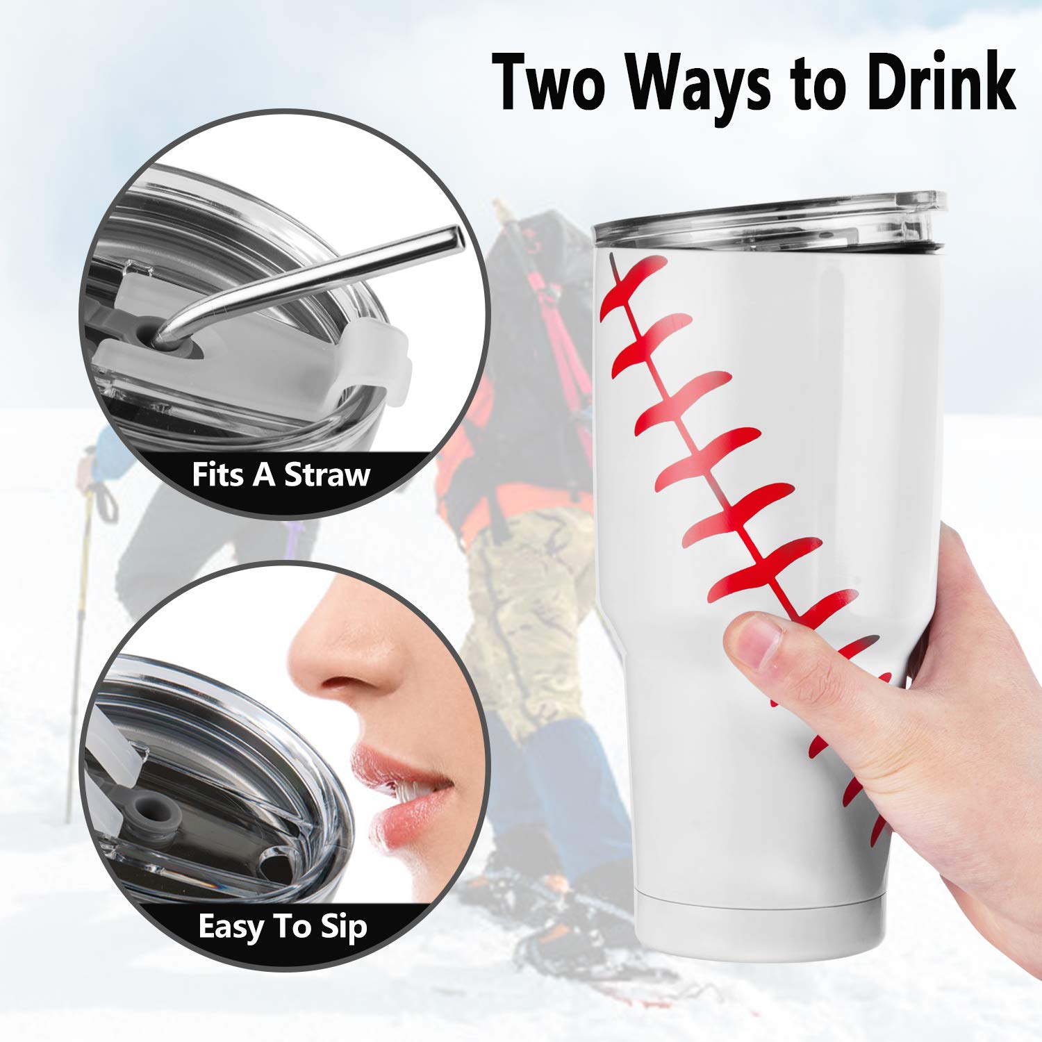 Joyclub 30oz Stainless Steel Tumbler with Lid & Straw - Double Wall Vacuum Insulated Travel Mug for Hot & Cold Drinks - Baseball Design - Perfect for Coffee, Tea, Smoothies & Outdoor Activities