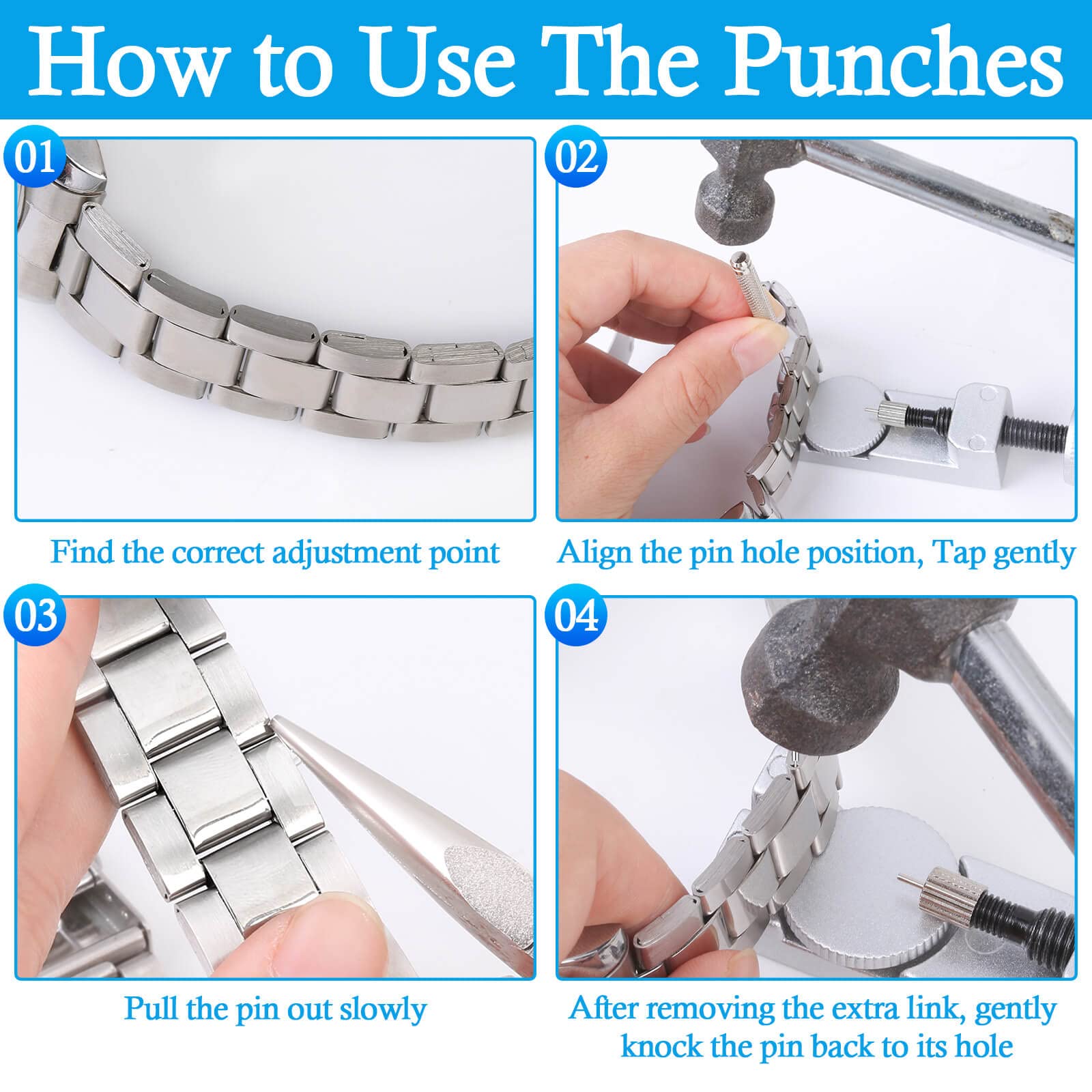 Cridoz Watch Link Removal Tool Kit with 12 Pins & 3 Punches for Watch Band Adjustment & Repair - Perfect for DIY Watch Sizing