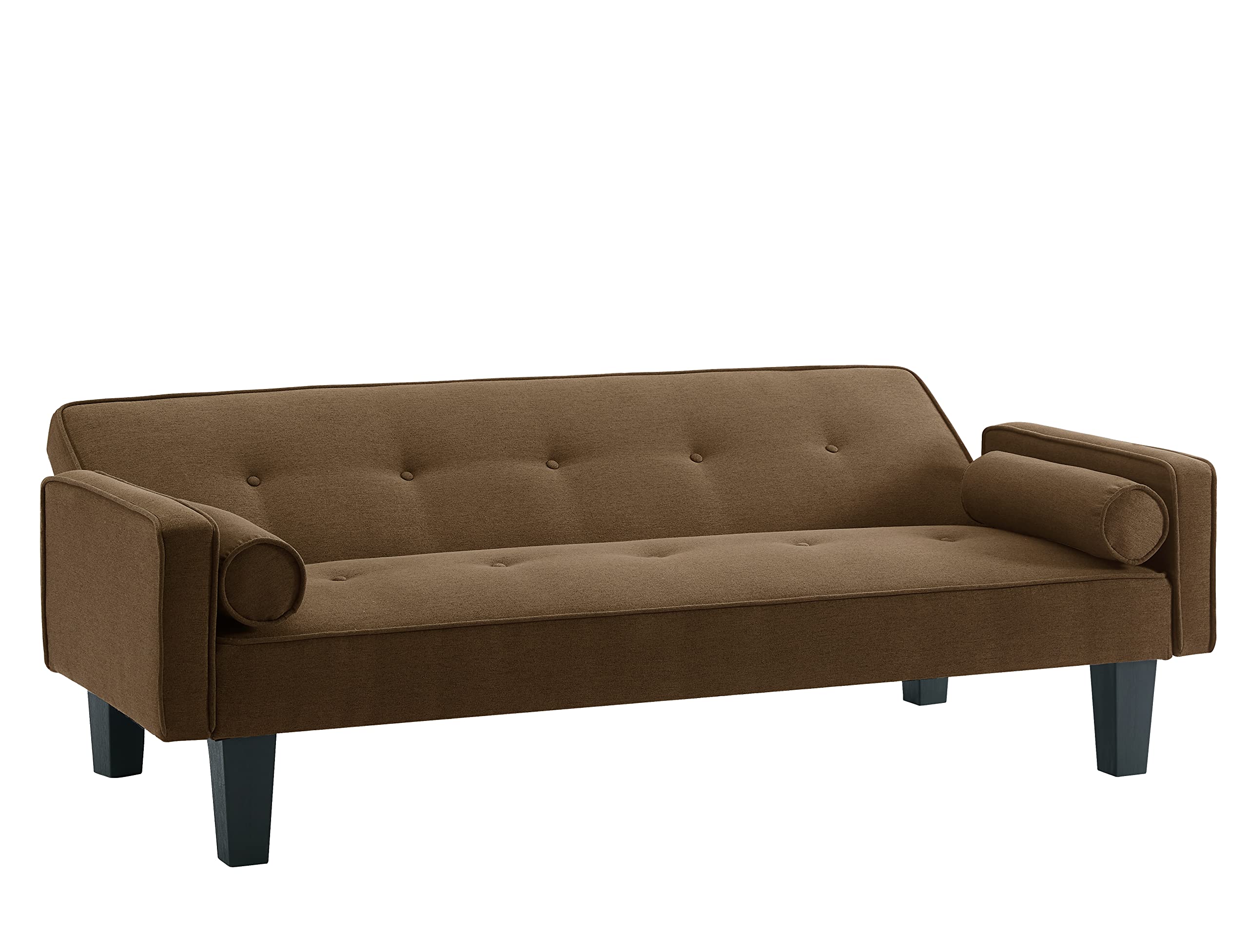 Modern Velvet Futon Sofa Bed with Pillows & Wooden Legs - Button Tufted Convertible Love Seat Couch for Small Apartments & Guest Rooms (Brown) | Perfect for Studio Living, Overnight Guests & Space-Saving Home Decor