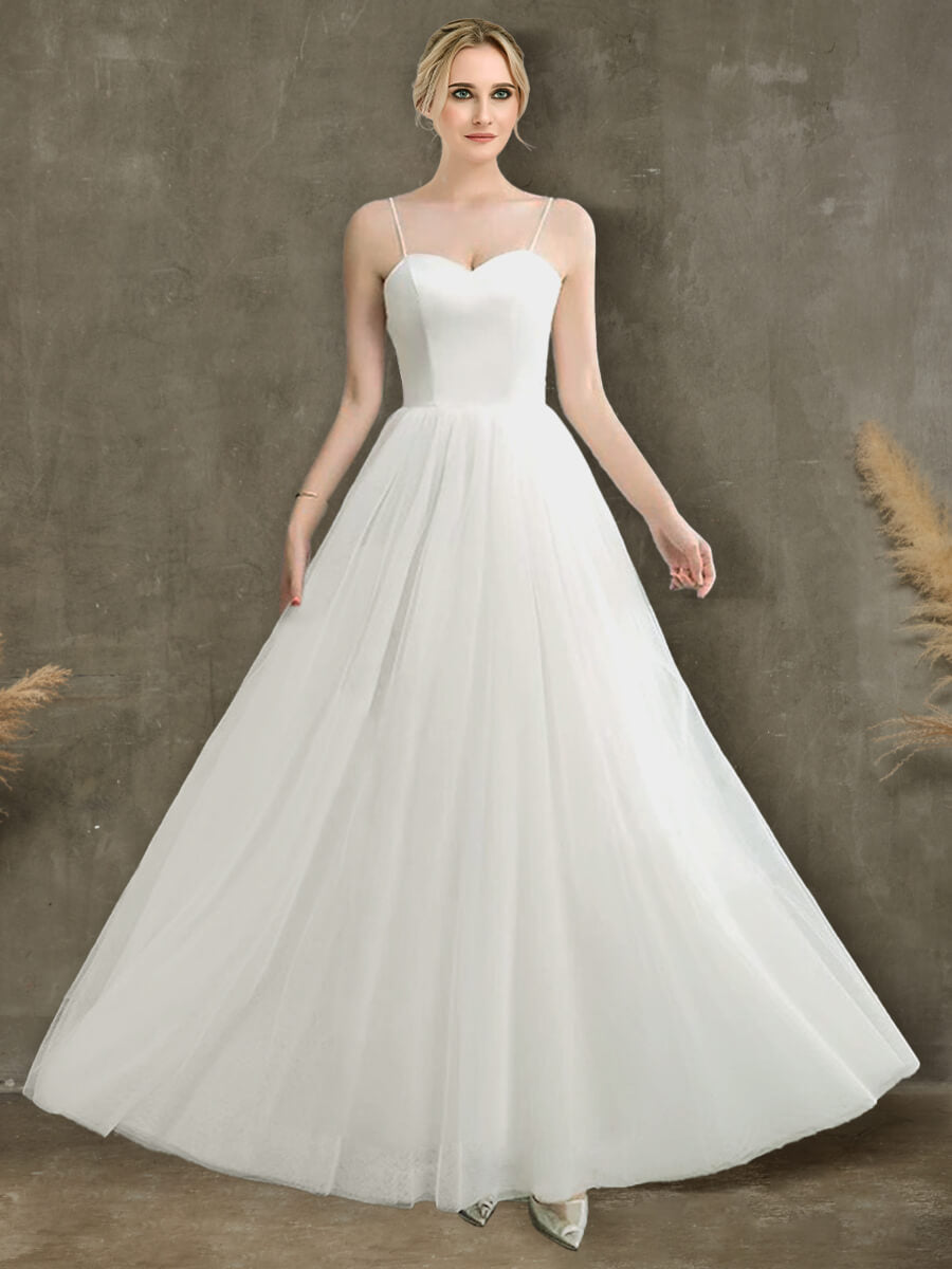 Elegant A-Line Ballet Spaghetti Straps Sweetheart Satin Tulle Short Wedding Dress for Bride, Bridesmaid, or Prom - Perfect for Beach Weddings, Vow Renewals & Romantic Photo Shoots