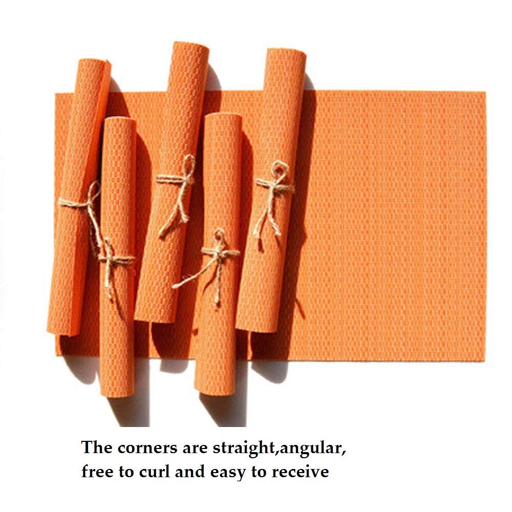 Moon Woven Vinyl Placemats Set of 6 - Non-Slip, Heat Resistant, Wipeable & Washable Kitchen Table Mats for Dining Room, Easy to Clean (Orange) - Perfect for Everyday Meals, Dinner Parties & Holiday Gatherings