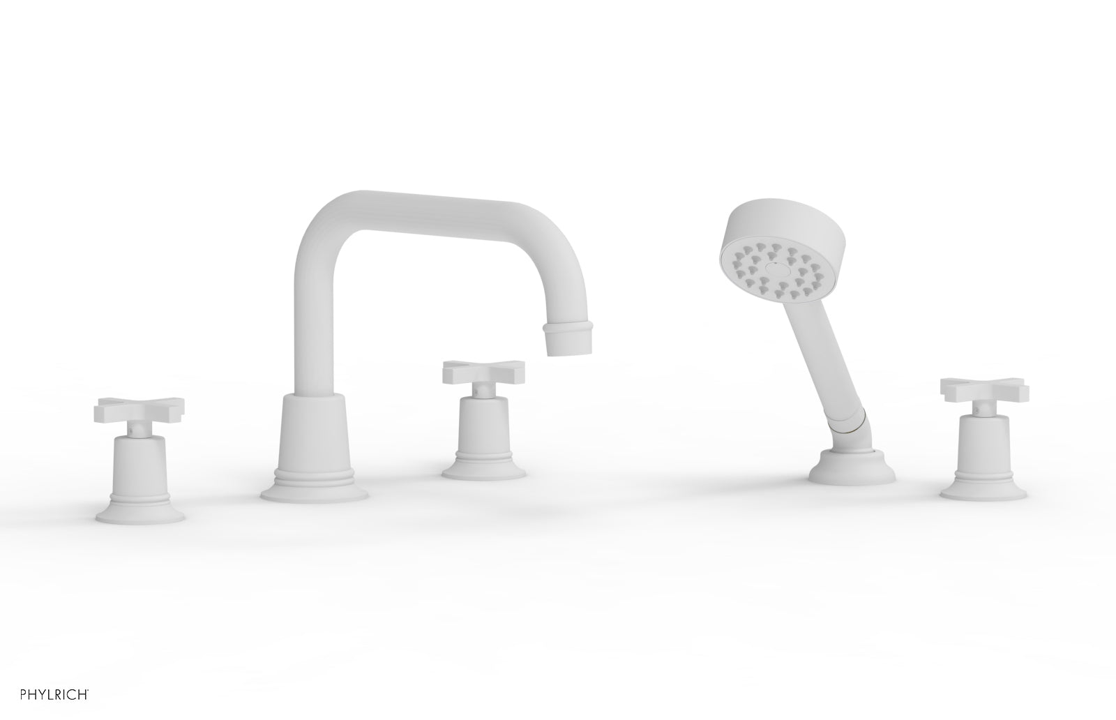 HEX MODERN Deck Mount Tub Faucet Set with Hand Shower and Cross Handles - Model 501 52 - Perfect for Bathroom Renovation and Luxury Spa Experience