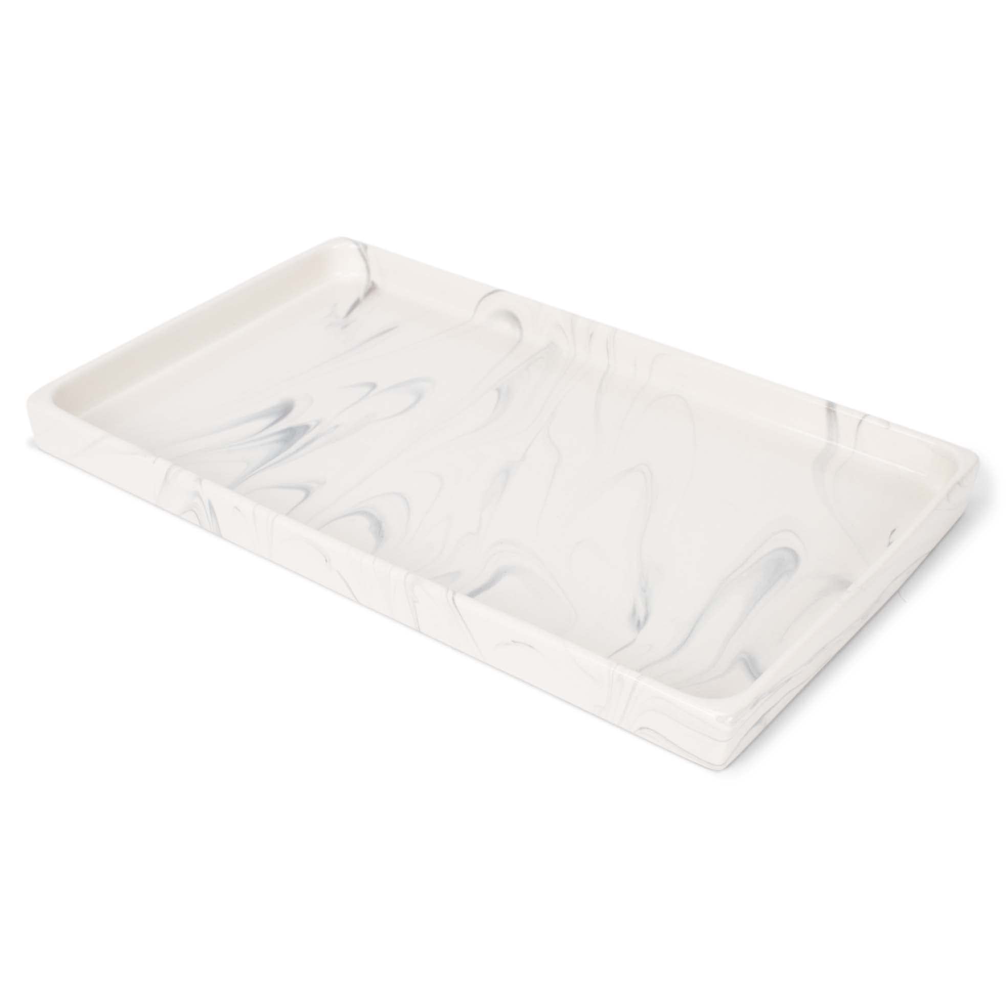 NAT & Jules 10 x 6 Inch Ceramic Stoneware Vanity Tray - Marbled Cream Bathroom & Kitchen Organizer for Sponge, Soap, Jewelry & Perfume | Countertop Décor for Home, Spa & Hotel Use