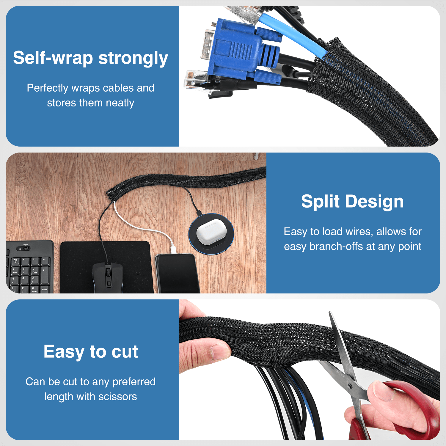 25ft 1 Inch Cable Management Sleeves - Expandable Wire Organizer for Home & Office - Perfect for TV, Computer, and Desk Cable Management