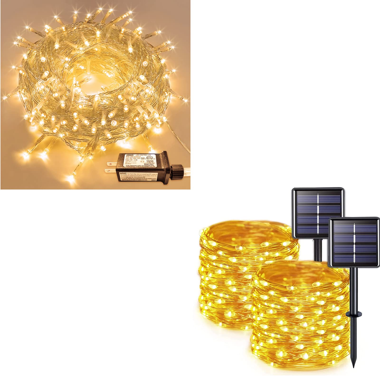 JMEXSUSS 200 LED Solar String Lights (2 Pack) - Warm White Waterproof Outdoor Fairy Lights for Garden, Patio, Wedding & Party Decoration