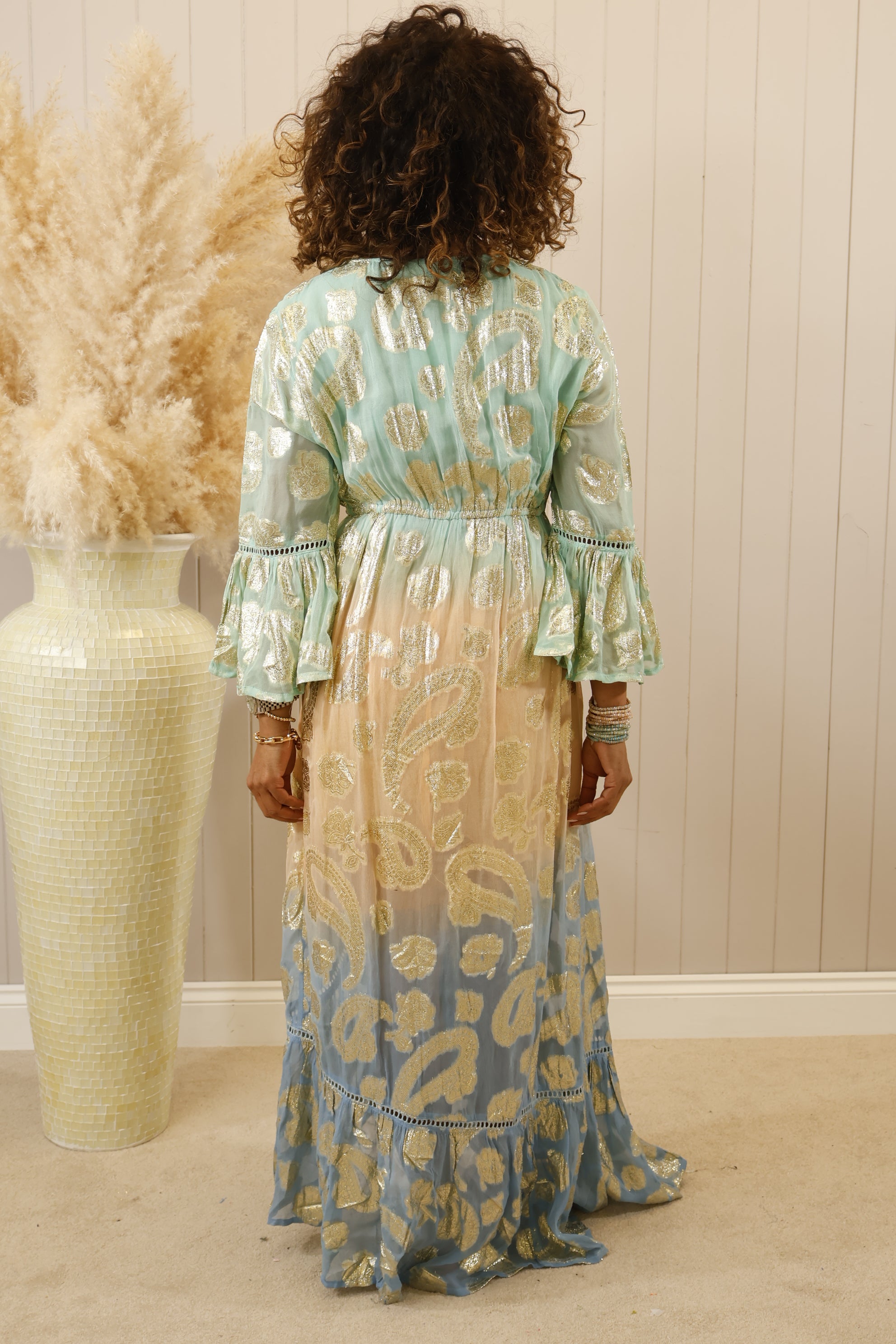 Itzel High Low Maxi Dress in Aqua - Elegant Flowy Beach Wedding Party Dress for Women