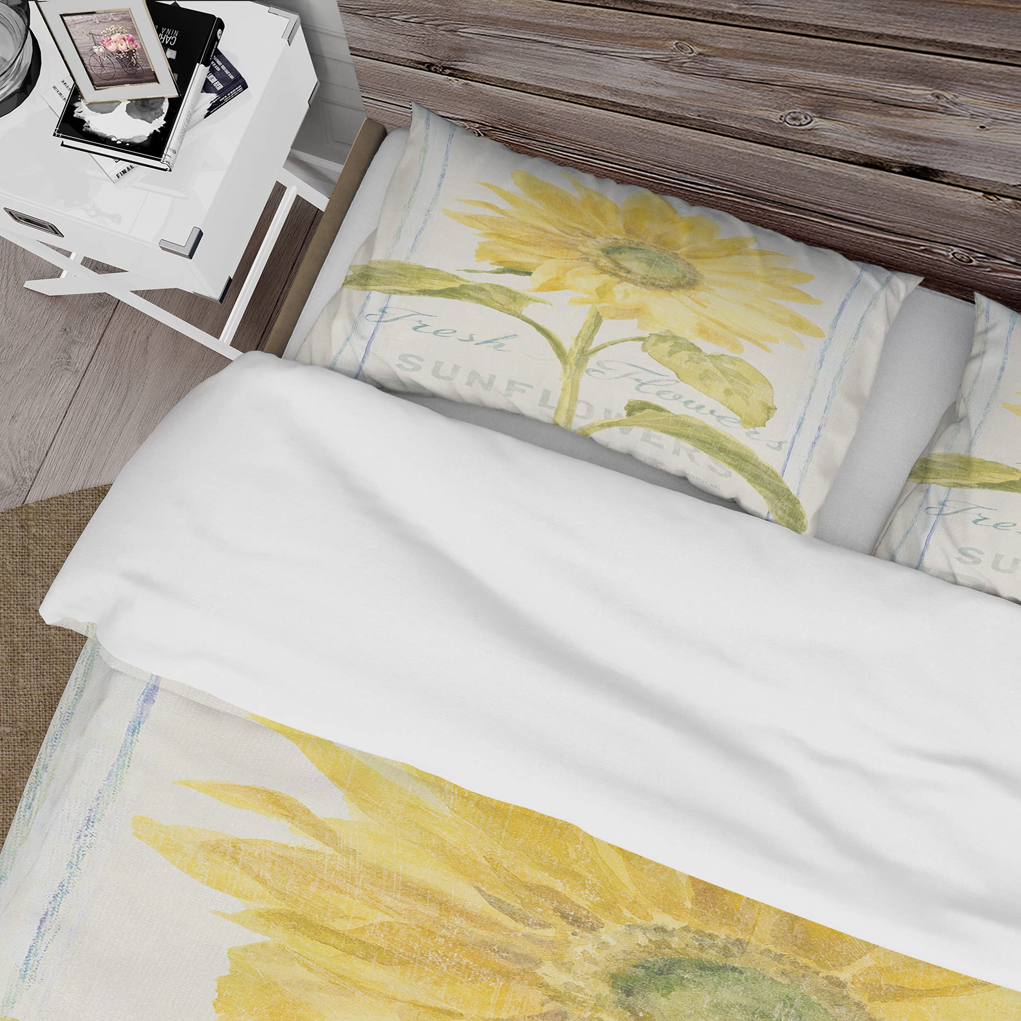 DesignQ Floursack Florals II Farmhouse Duvet Cover Set - King Size Yellow Floral Bedding (3-Piece) | All-Season Comfort for Rustic & Modern Bedrooms