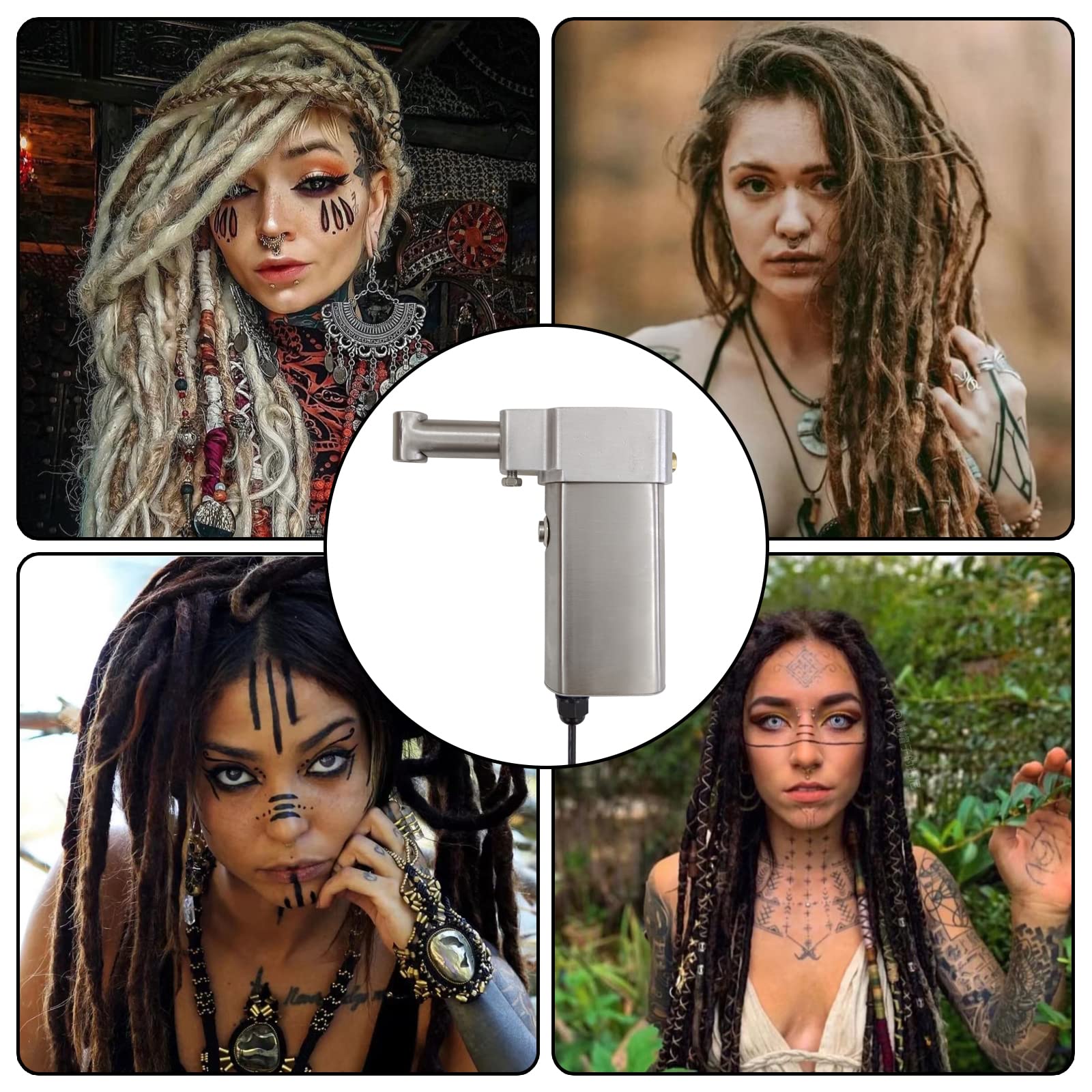 Electric Dreadlocks Maker Machine Kit - Portable Hair Braiding Tool with 3 Replacement Nozzles for DIY Salon & Home Hair Styling (Perfect for African American, Curly & Natural Hair Care)