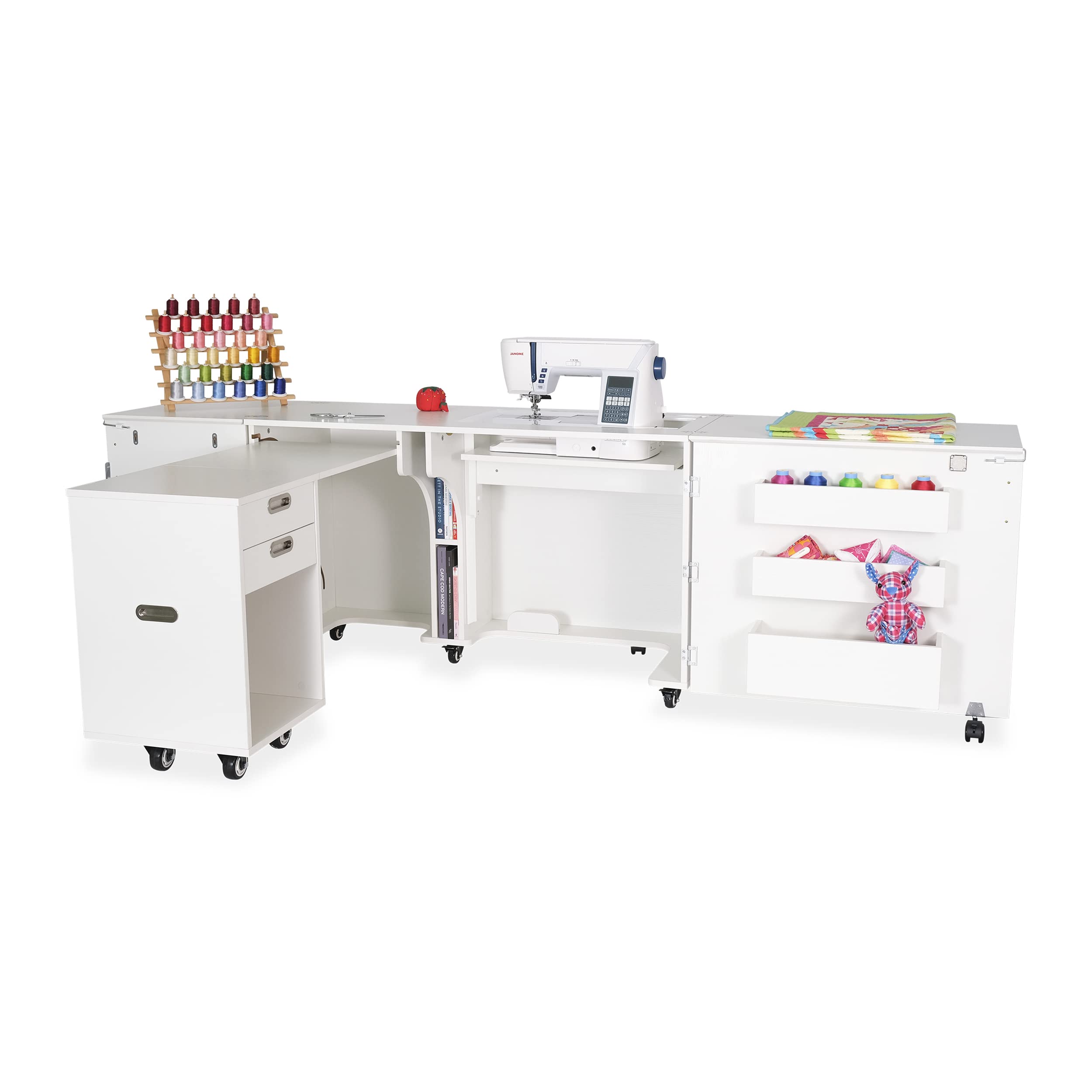 Premium Kangaroo Sewing Cabinet with Quilt Blocks - Ash White Storage Organizer for Quilting & Crafting | Perfect for Home Studios & DIY Sewing Projects