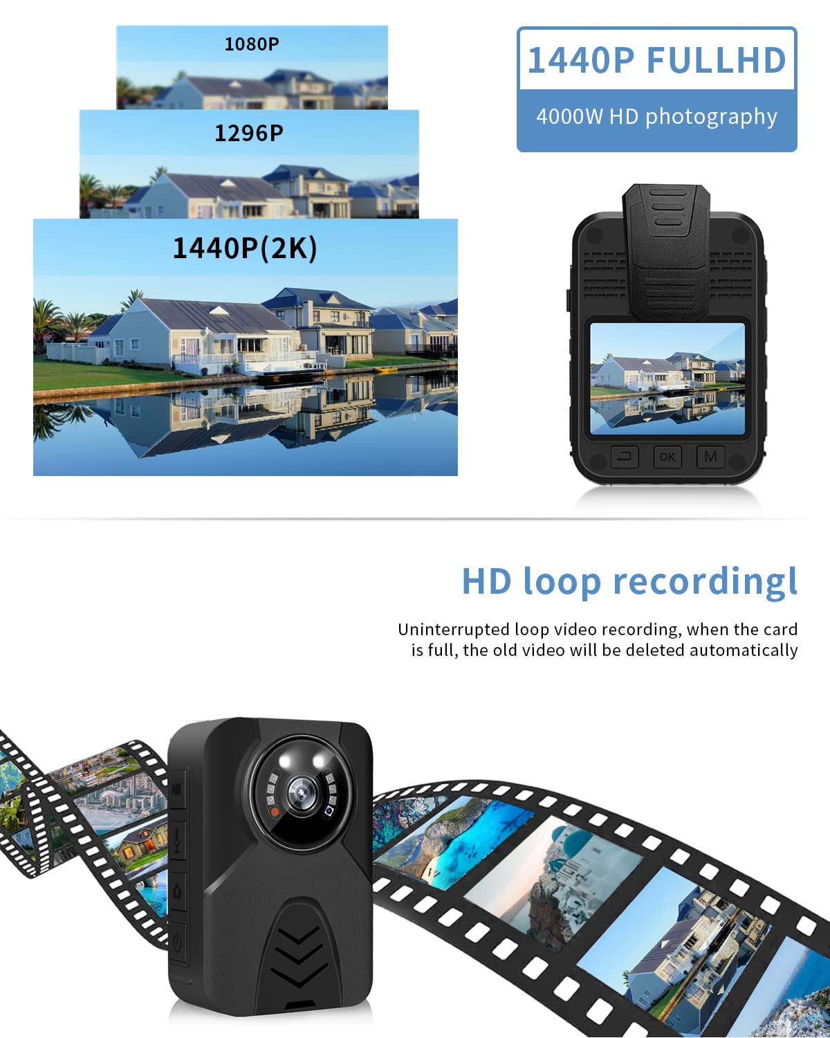 V9 Police Body Camera - 64GB Memory, 1440P HD Video, 2 Inch Display - Lightweight & Portable with Clear Night Vision for Law Enforcement, Security, Home & Outdoor Use
