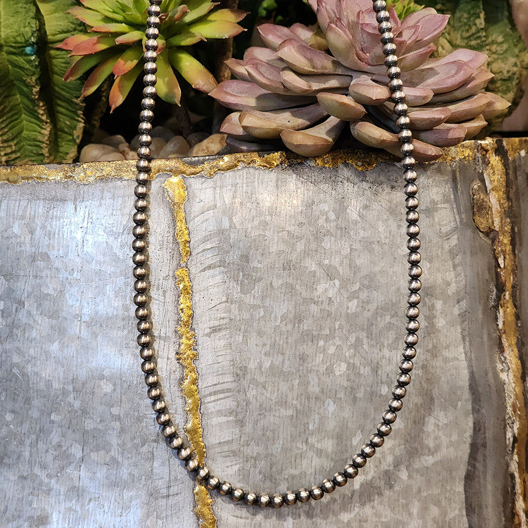 4mm Navajo Pearls Sterling Silver Beaded Necklace - Authentic Native American Jewelry for Women - Perfect for Boho, Festival, and Everyday Wear