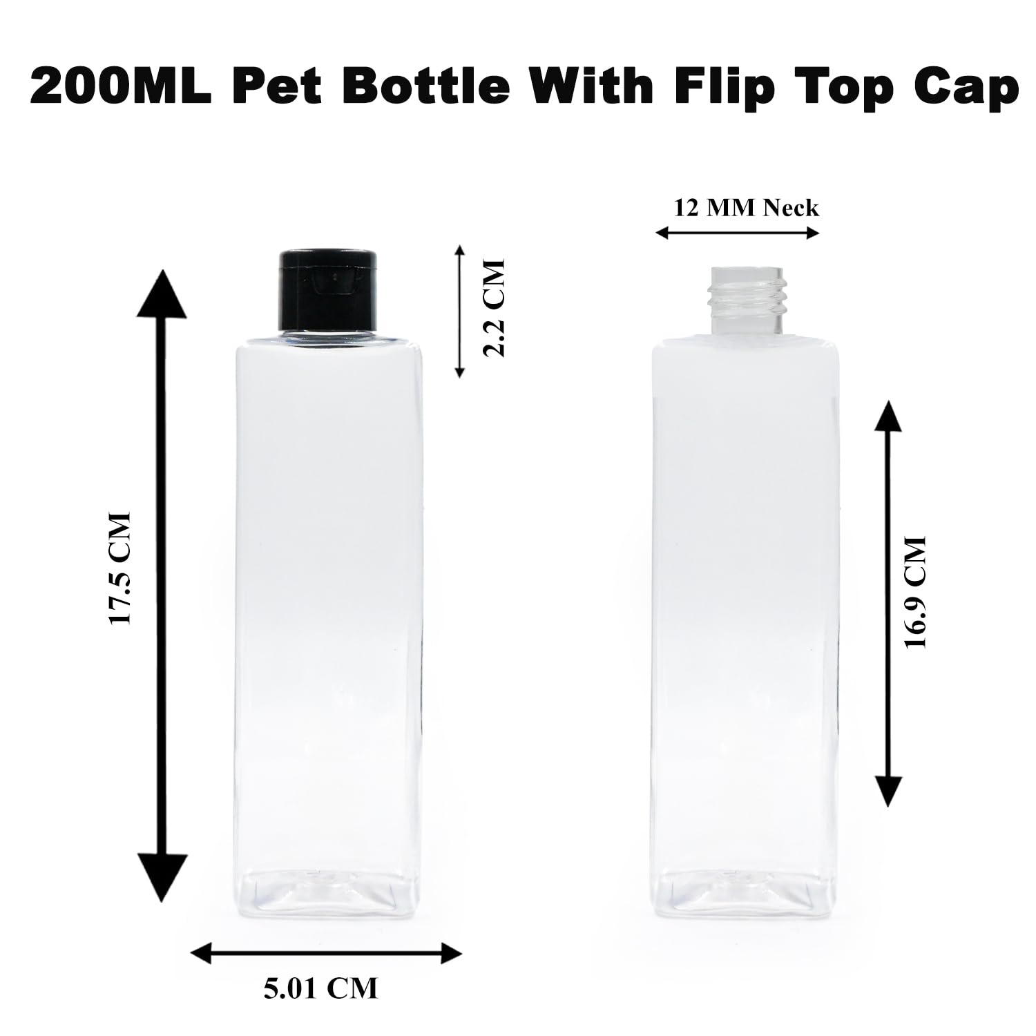 200ml Clear Empty PET Plastic Square Bottles with Black Flip Top Cap - Refillable & Reusable for Hair Oil, Ayurvedic Oil, Massage Oil, Lotions, Shampoo, Sanitizer (Pack of 3) | Perfect for DIY Beauty Products, Travel Containers & Home Organizing