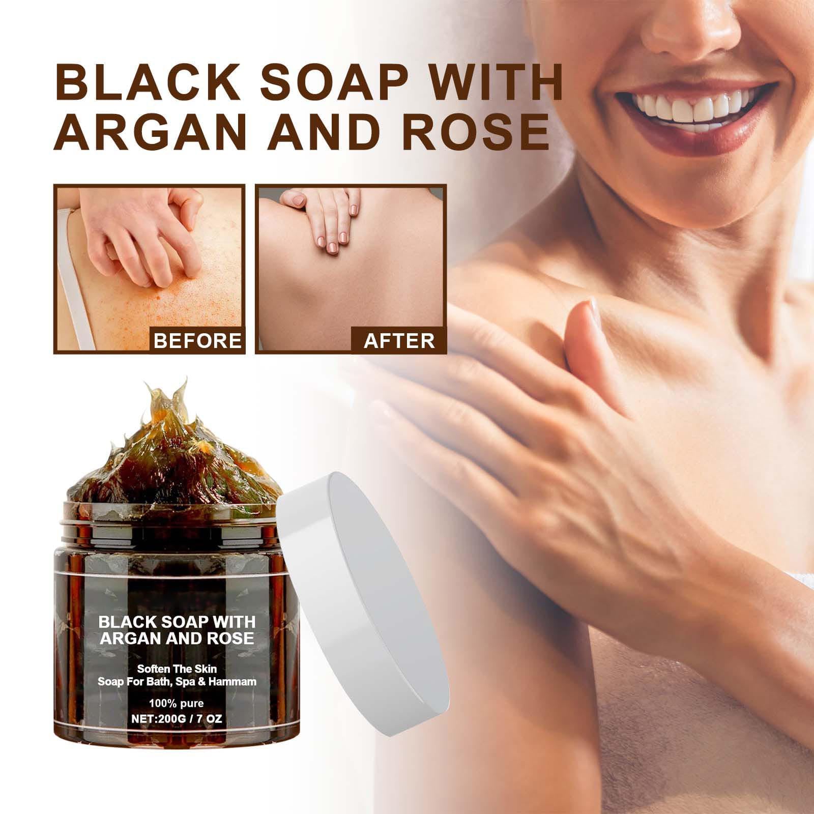 1 Pcs Zawina Morocco Black Beldi Soap - Natural Exfoliating African Black Soap Bar with Argan Oil & Rose for Soothing & Nourishing Skin - Perfect for Spa, Body Scrub & Sensitive Skin Care
