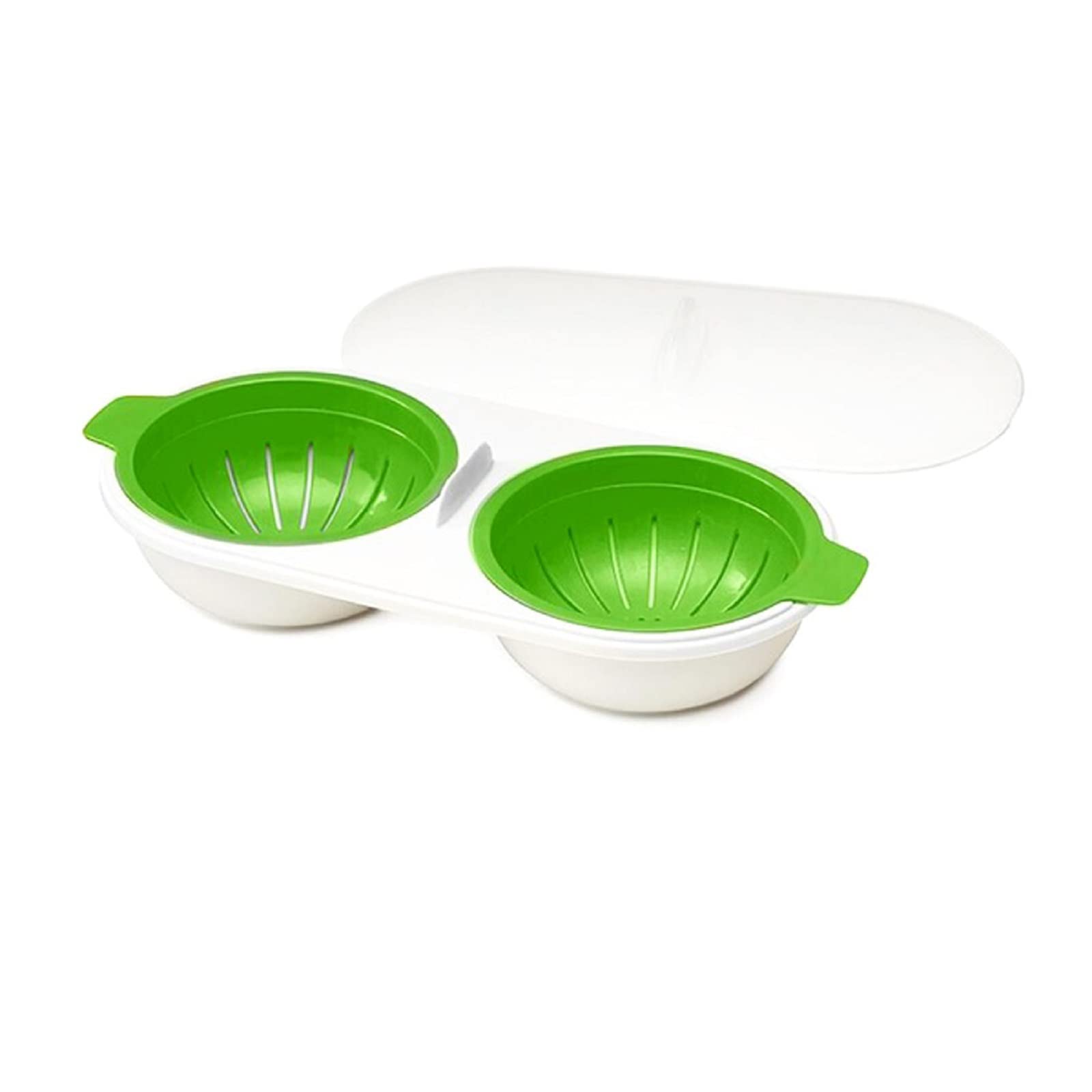 Non-Stick Microwave Egg Poacher - Double Egg Cooker for Perfect Boiled Eggs | Fast & Easy Breakfast Cooking Tool | Ideal for Kitchen, Camping & Office Use (Green)